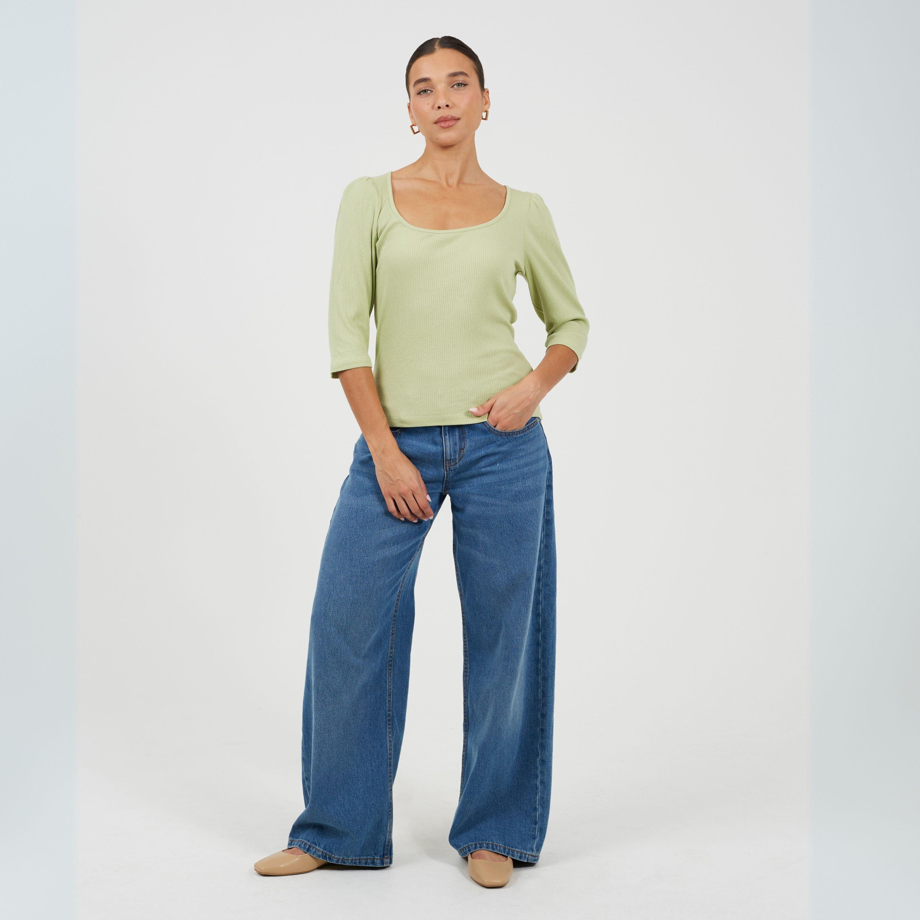 Sage - Brave Soul - Womens Puff Sleeve Square Neck Top - 4