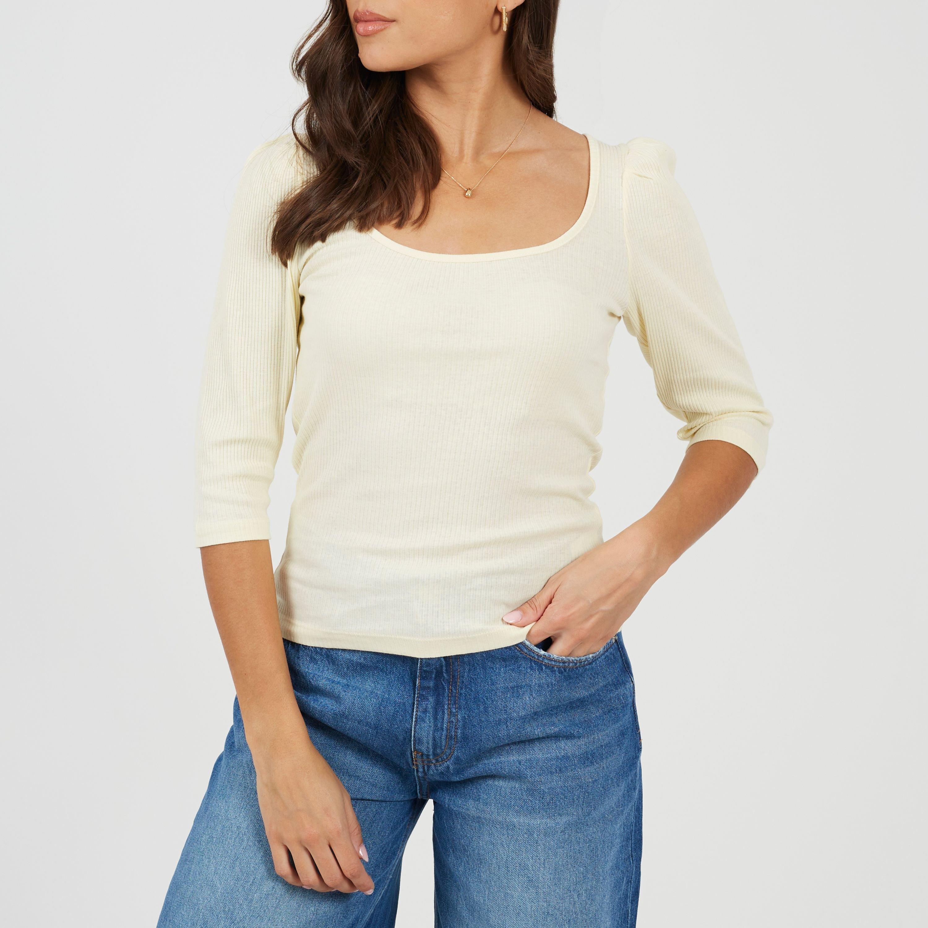 Cream - Brave Soul - Womens Puff Sleeve Square Neck Top - 1