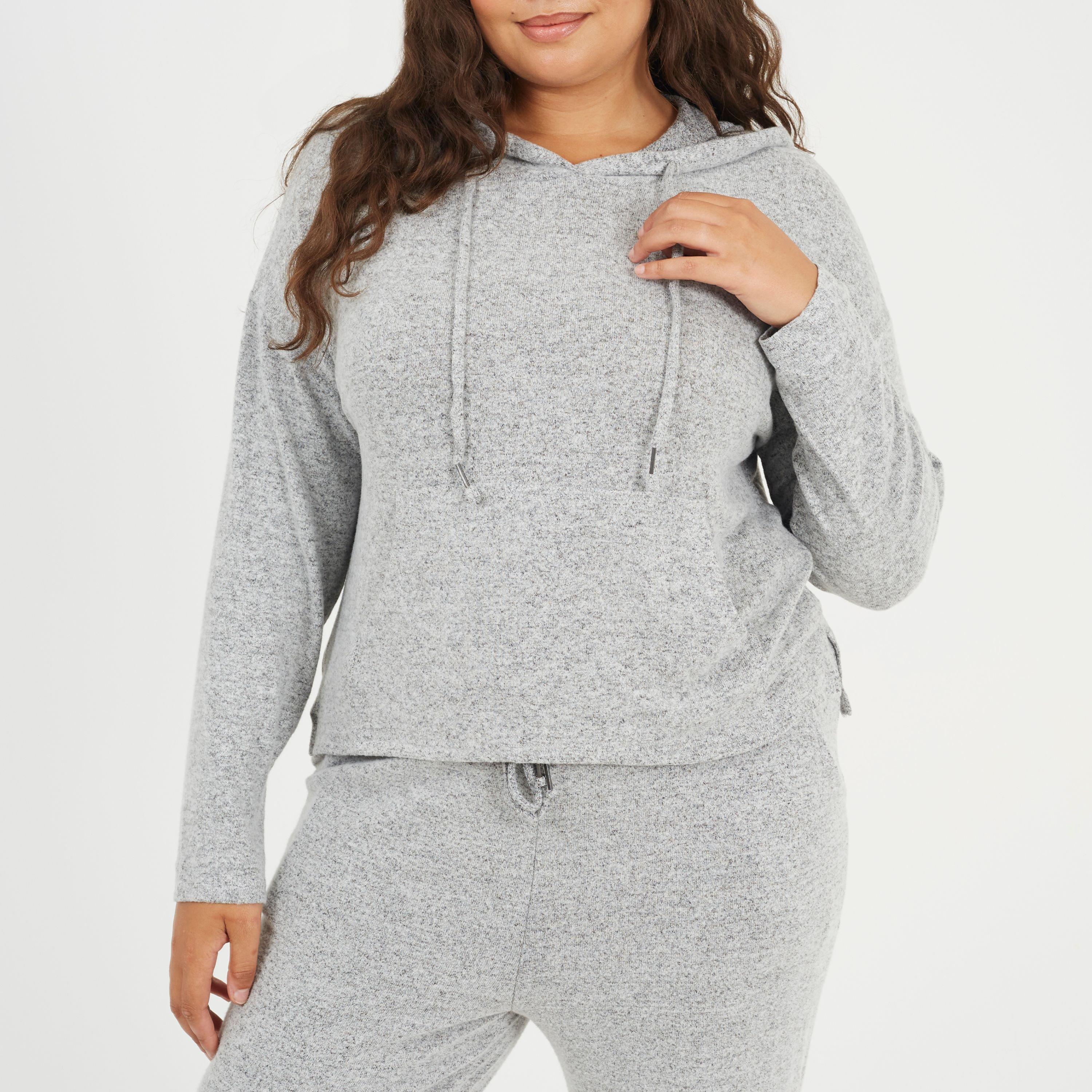 Brave Soul Women's Plus Size Soft Touch Hooded Top - Grey Marl - 22 (4XL)