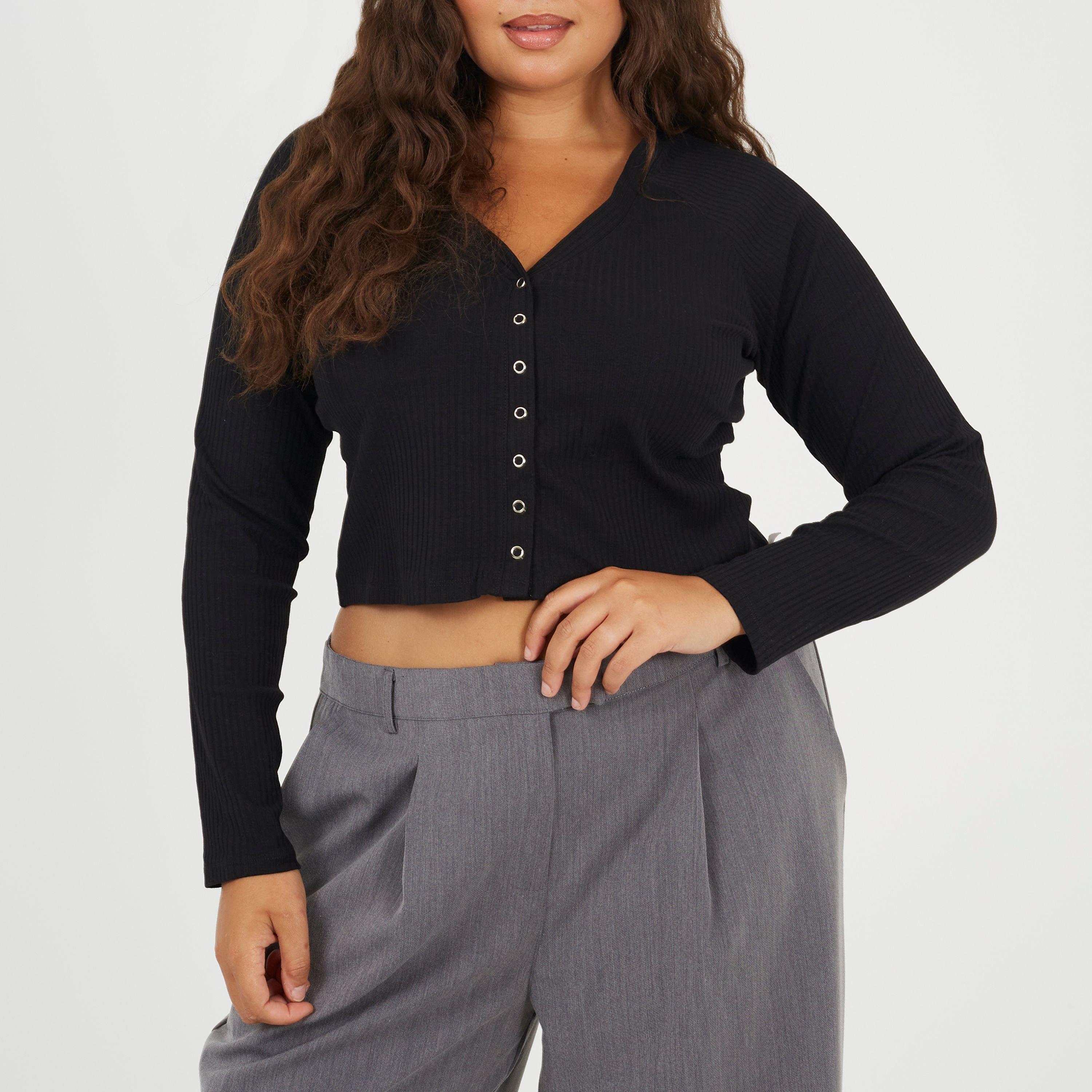Black - Brave Soul - Womens Plus Size Long Sleeve Top with Popper Fastening - 1