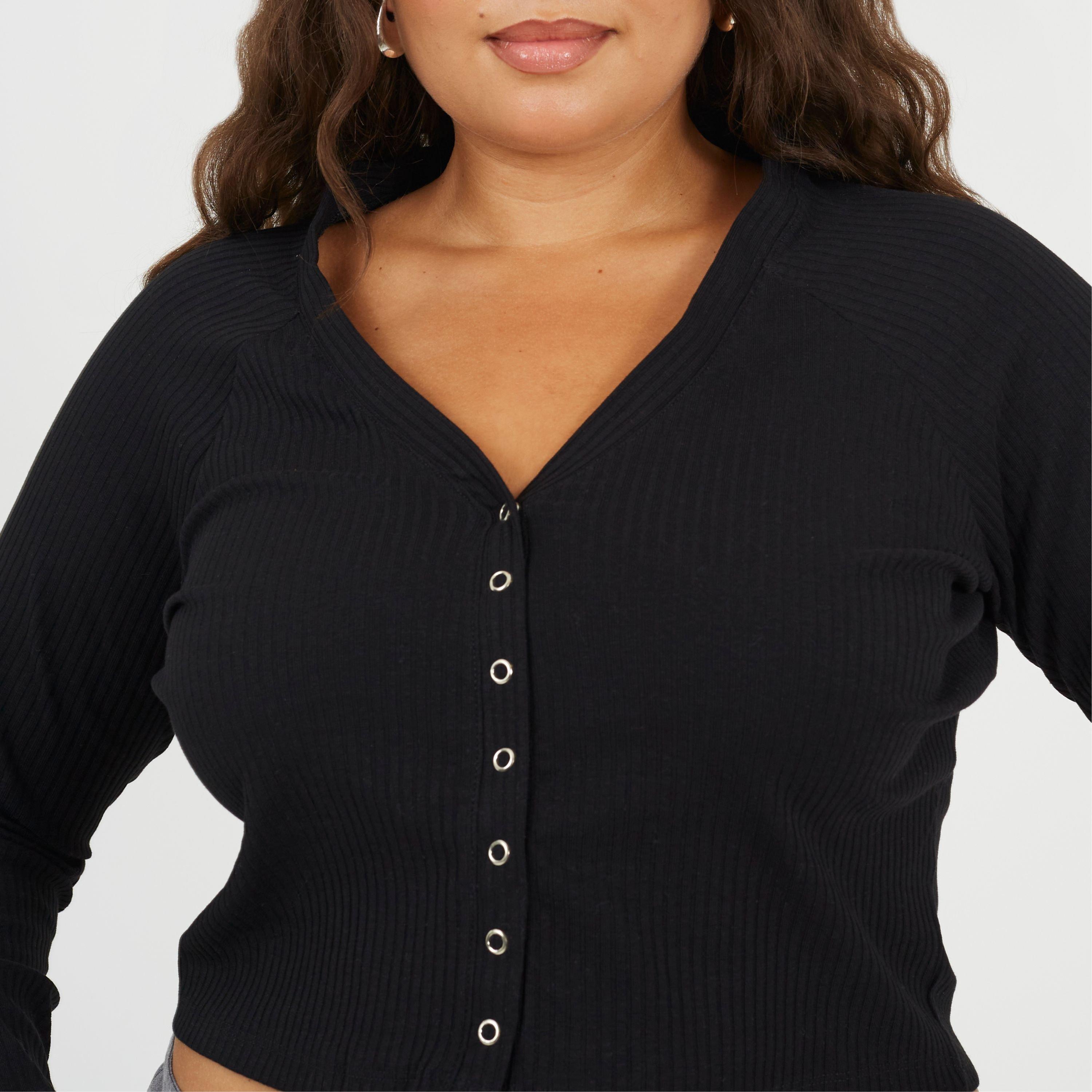 Black - Brave Soul - Womens Plus Size Long Sleeve Top with Popper Fastening - 3