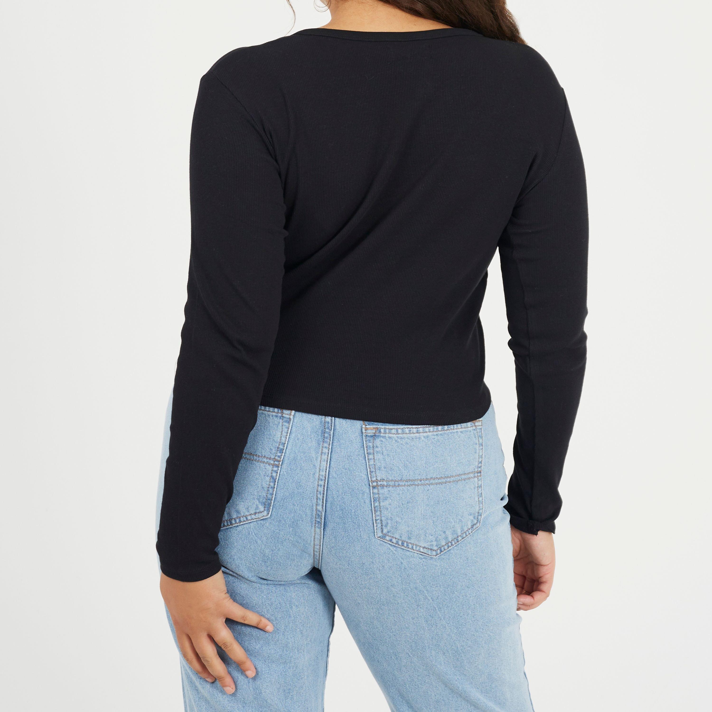 Black - Brave Soul - Womens Plus Size V-neck Long Sleeve Top with Slit Detail - 2