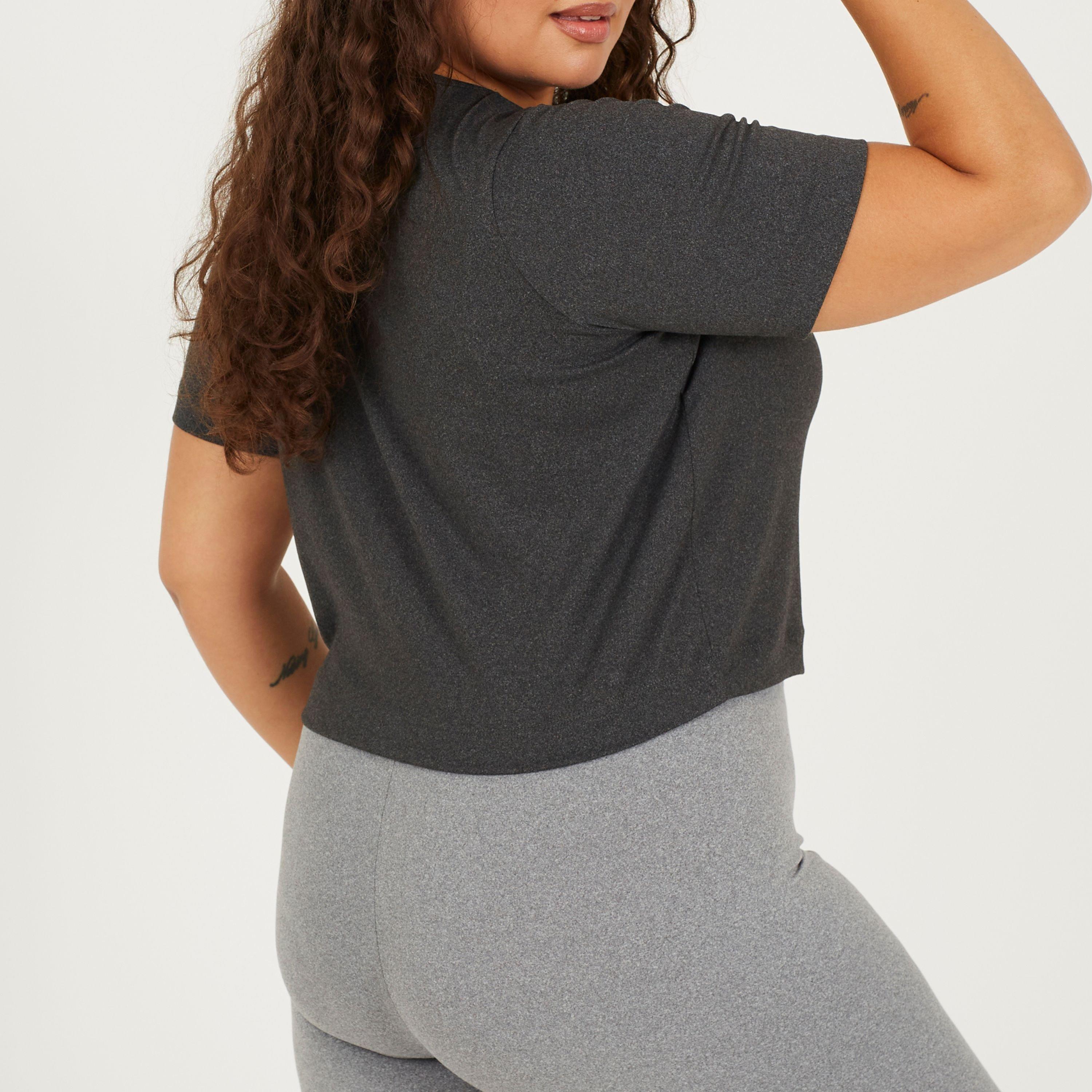 Charcoal - Brave Soul - Womens Plus Size Cropped Round Neck T-shirt - 2
