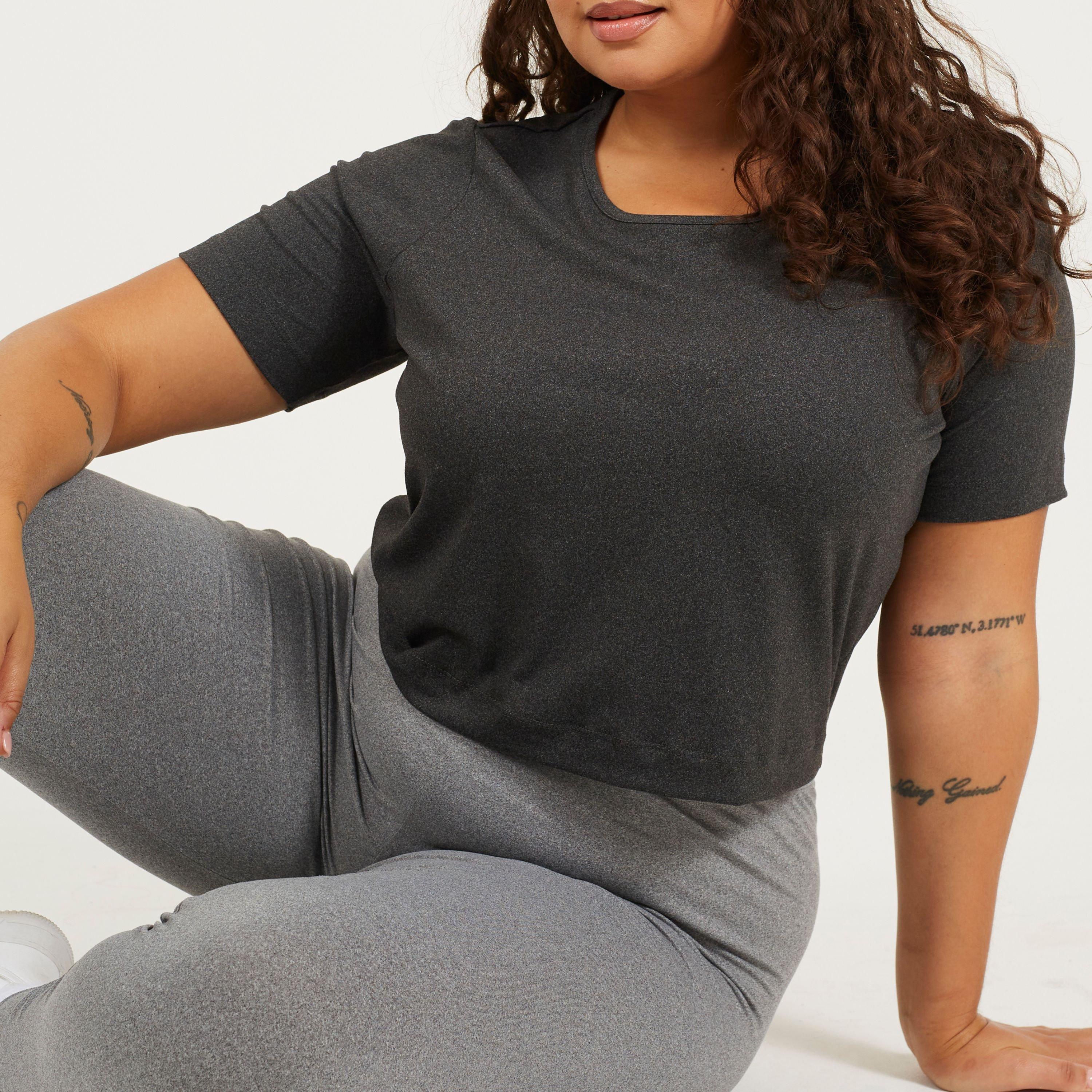 Charcoal - Brave Soul - Womens Plus Size Cropped Round Neck T-shirt - 3