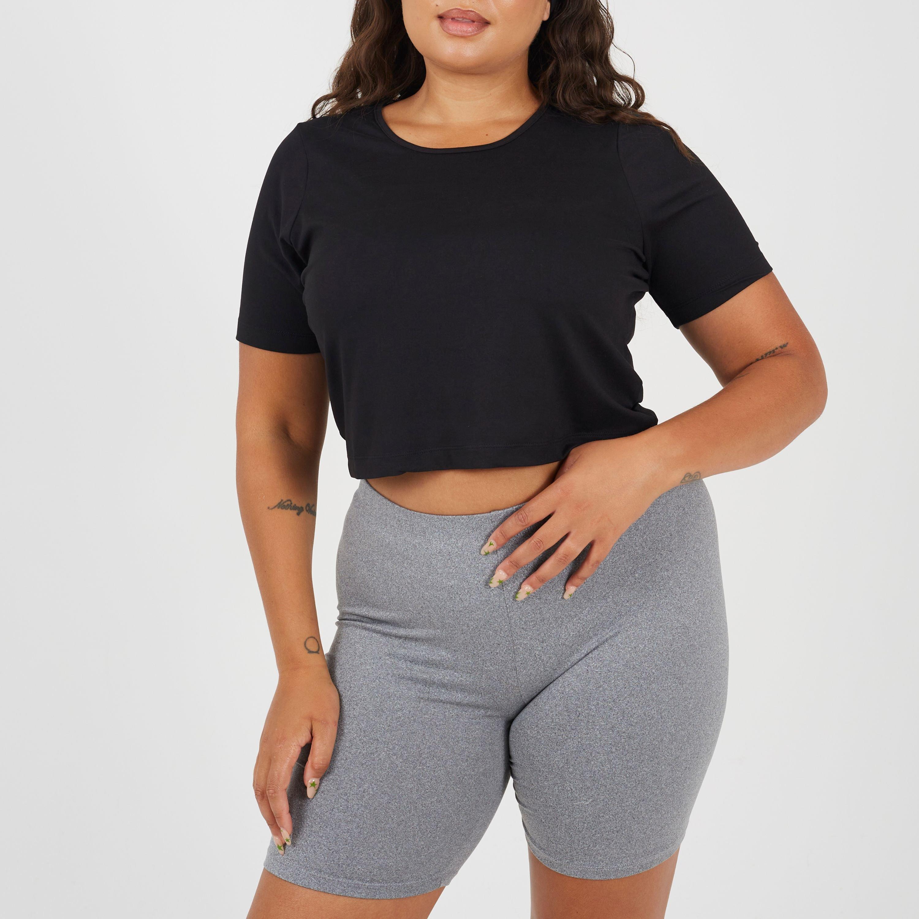 Black - Brave Soul - Womens Plus Size Cropped Round Neck T-shirt - 1