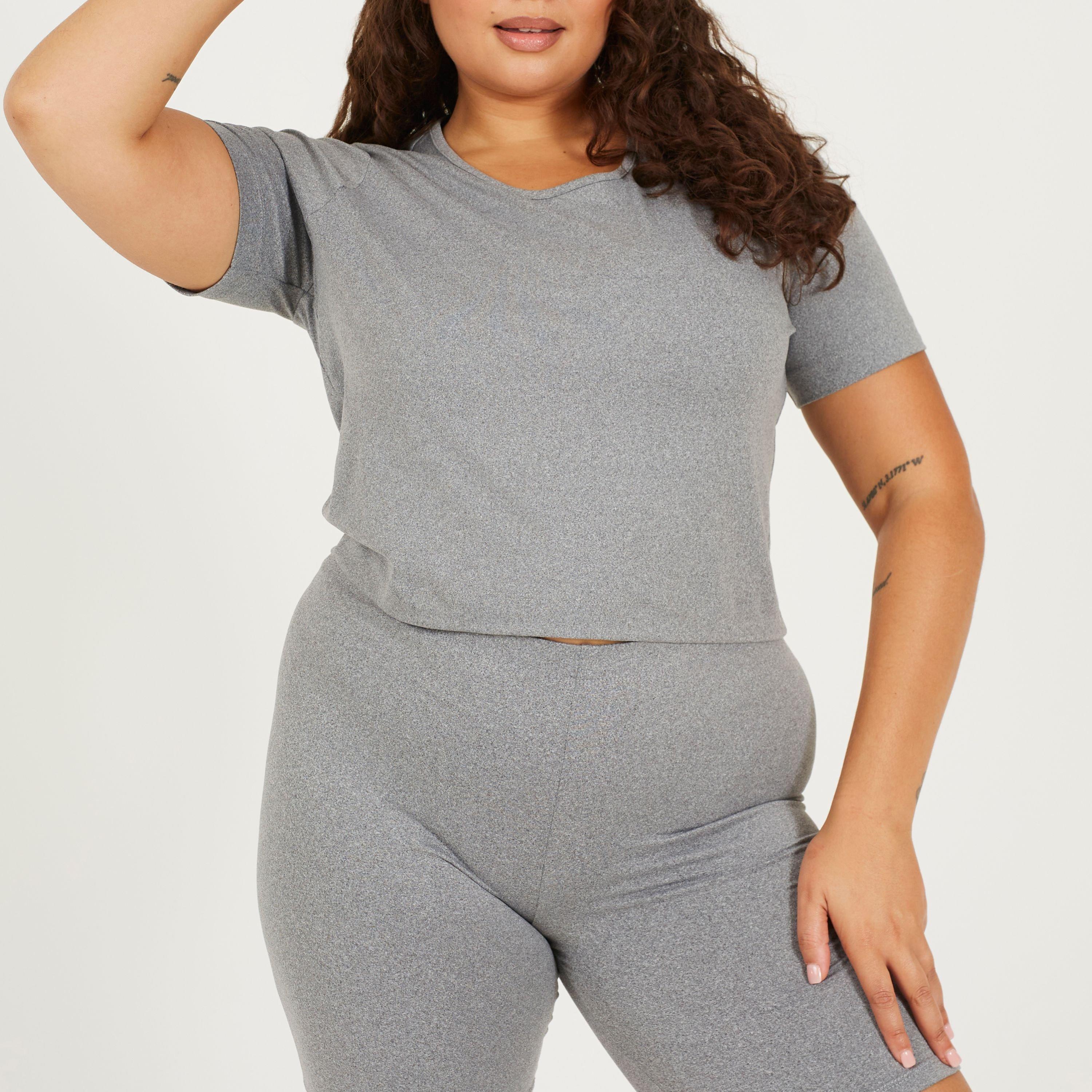 Brave Soul Women's Plus Size Cropped Round Neck T-Shirt - Grey Marl - 20 (3XL)