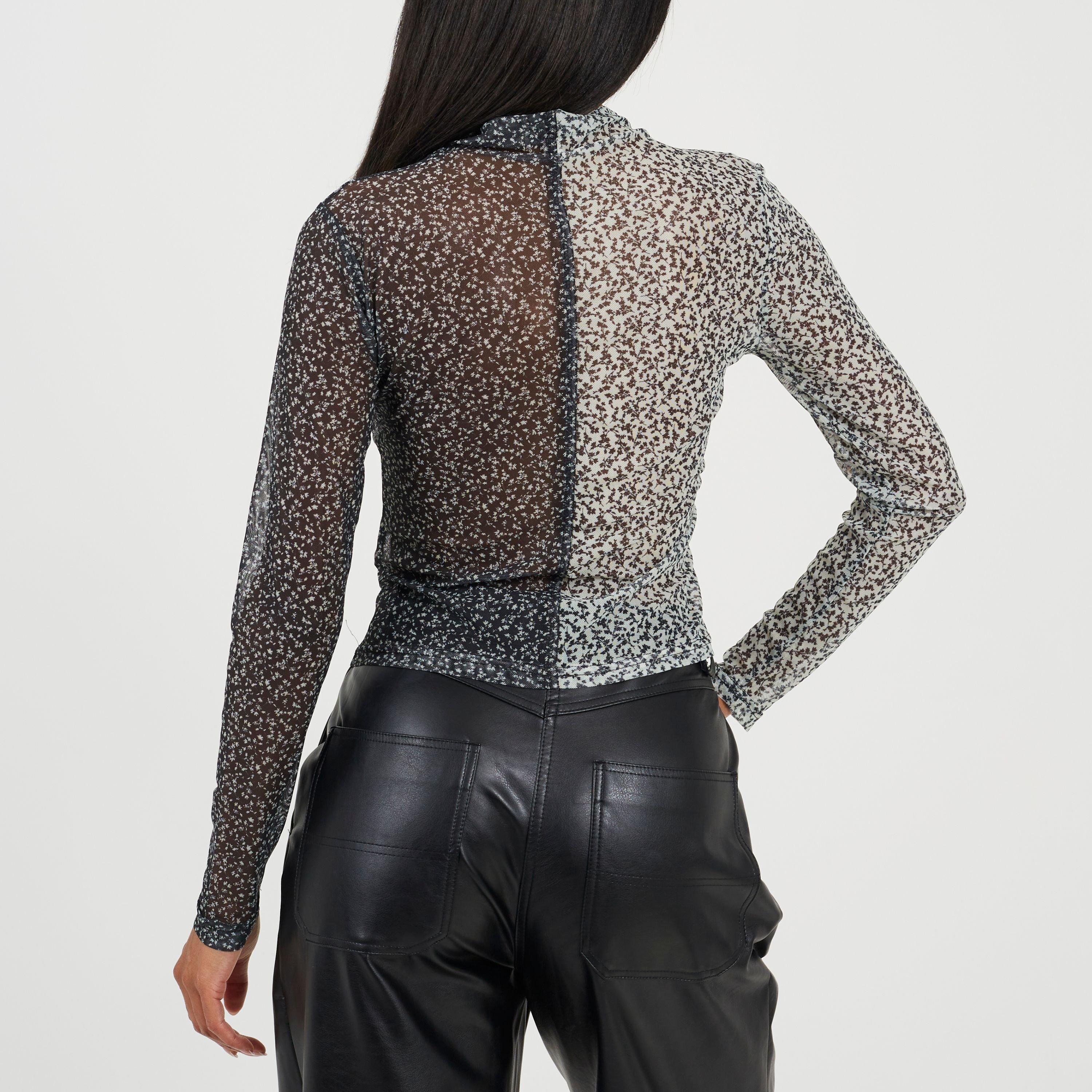 Zwart/Crème - Brave Soul - Womens Printed Mesh Long Sleeve T-Shirt - 2