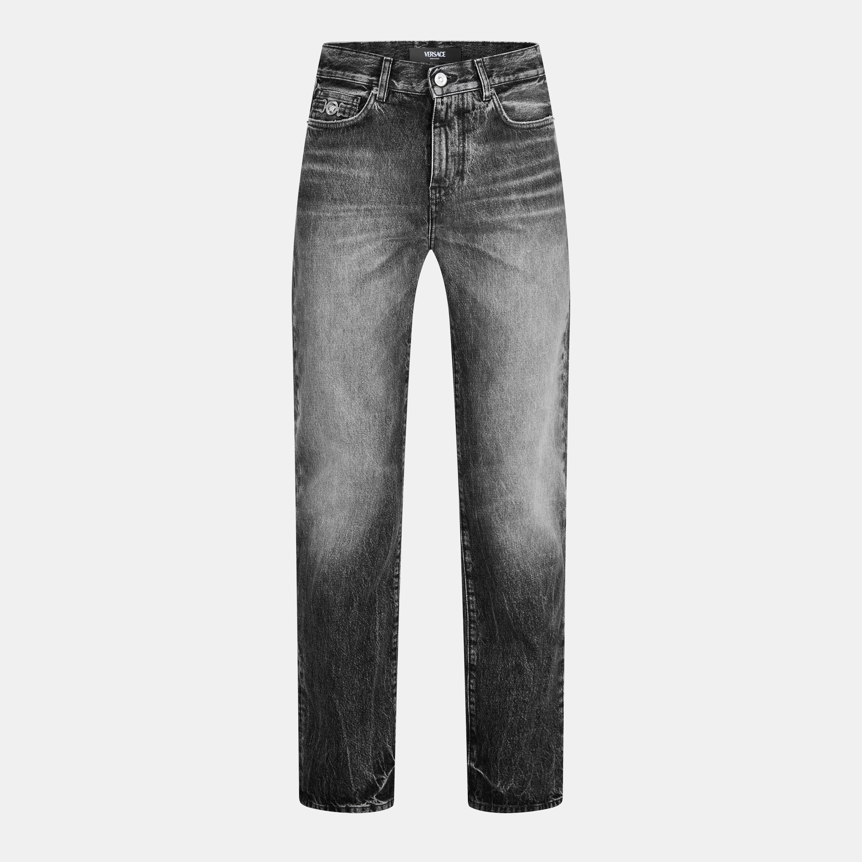 Medium Grey - Versace - Men's Stone Wash Slim Fit Jeans - 1