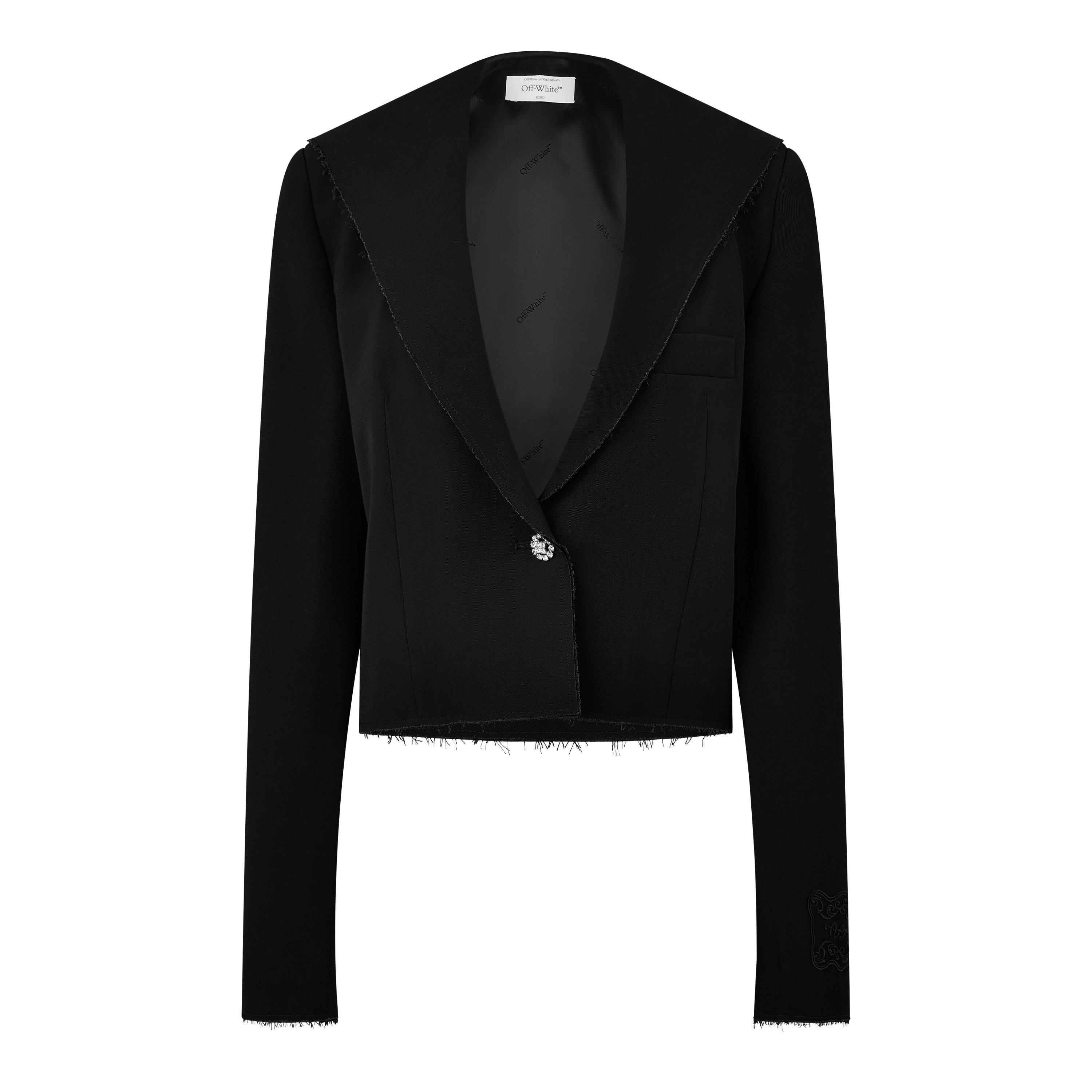 Black - Off White - Women's Cropped Viscose Long Sleeve Field Jacket - 1