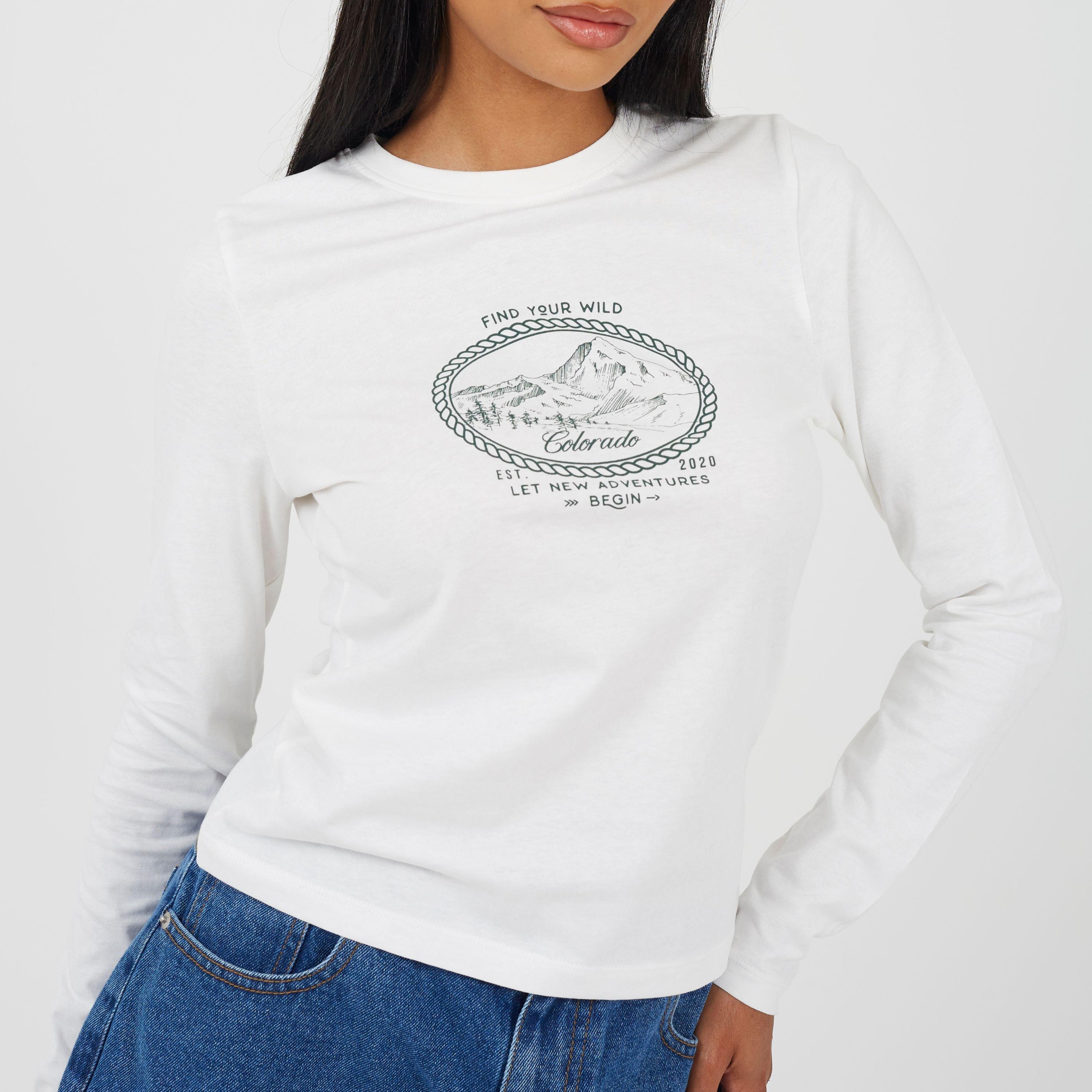 Cream/Frst Grn - Brave Soul - BS Womens Long Sleeve Top withn Printed Chest Design - 3