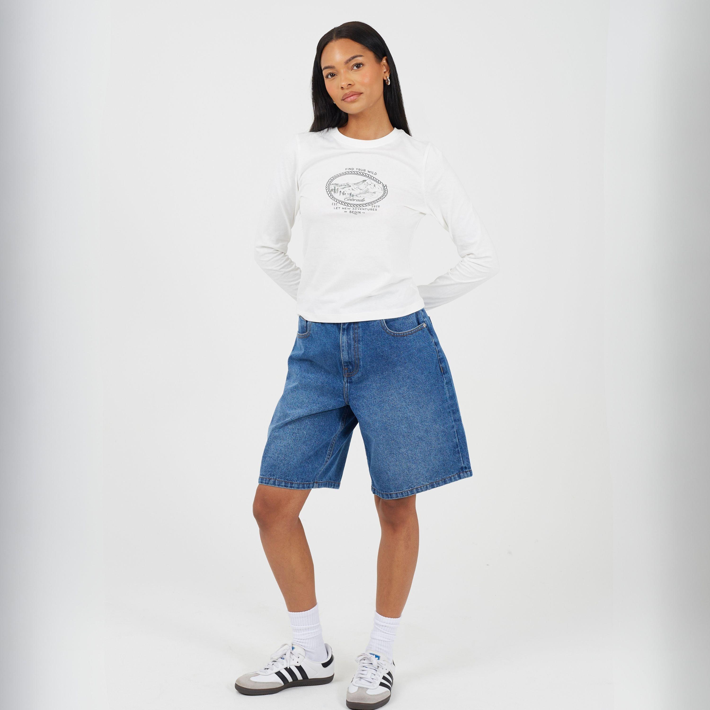 Cream/Frst Grn - Brave Soul - BS Womens Long Sleeve Top withn Printed Chest Design - 4