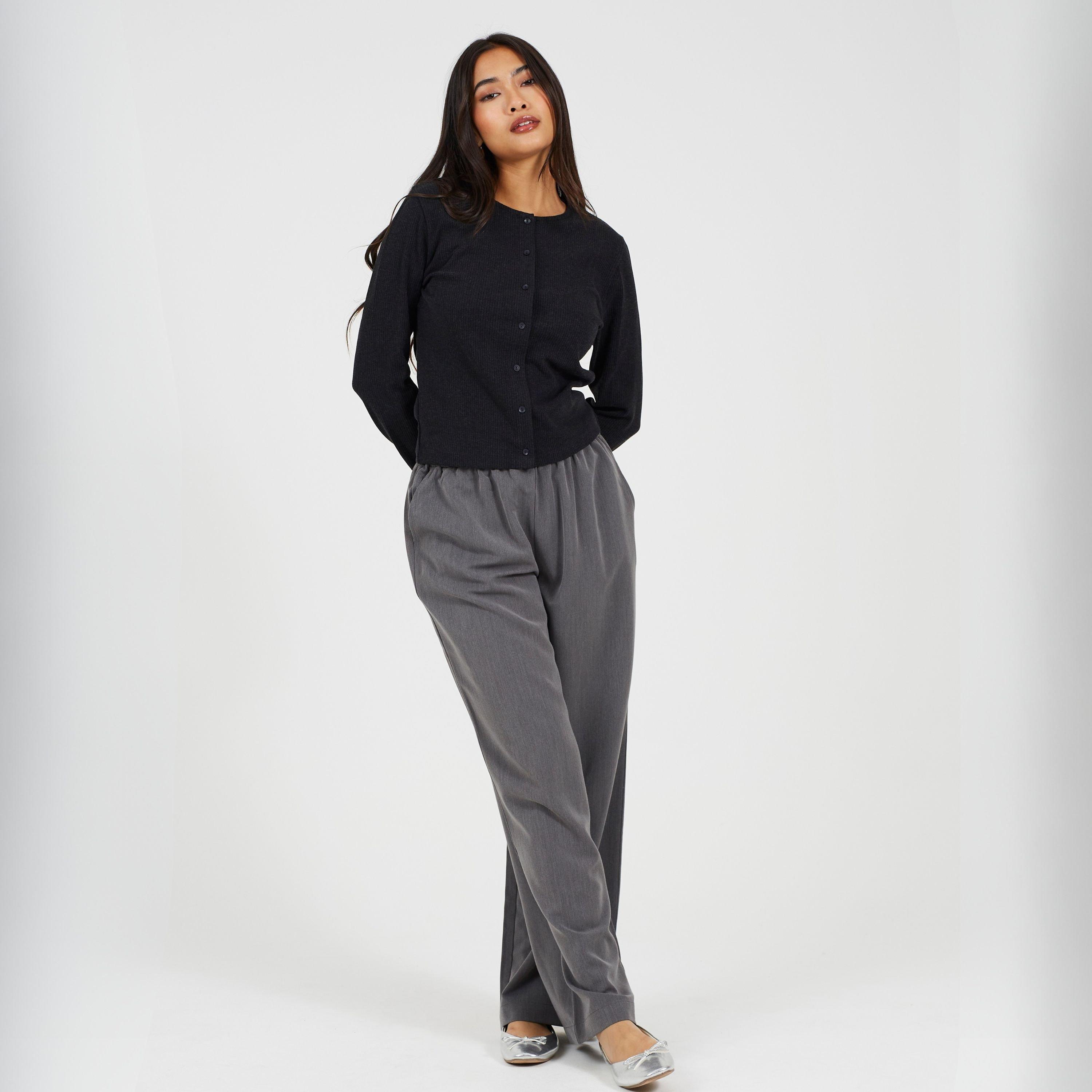 Charcoal - Brave Soul - BS Womens Long Sleeve Ribbed Top with Button Down Front - 4