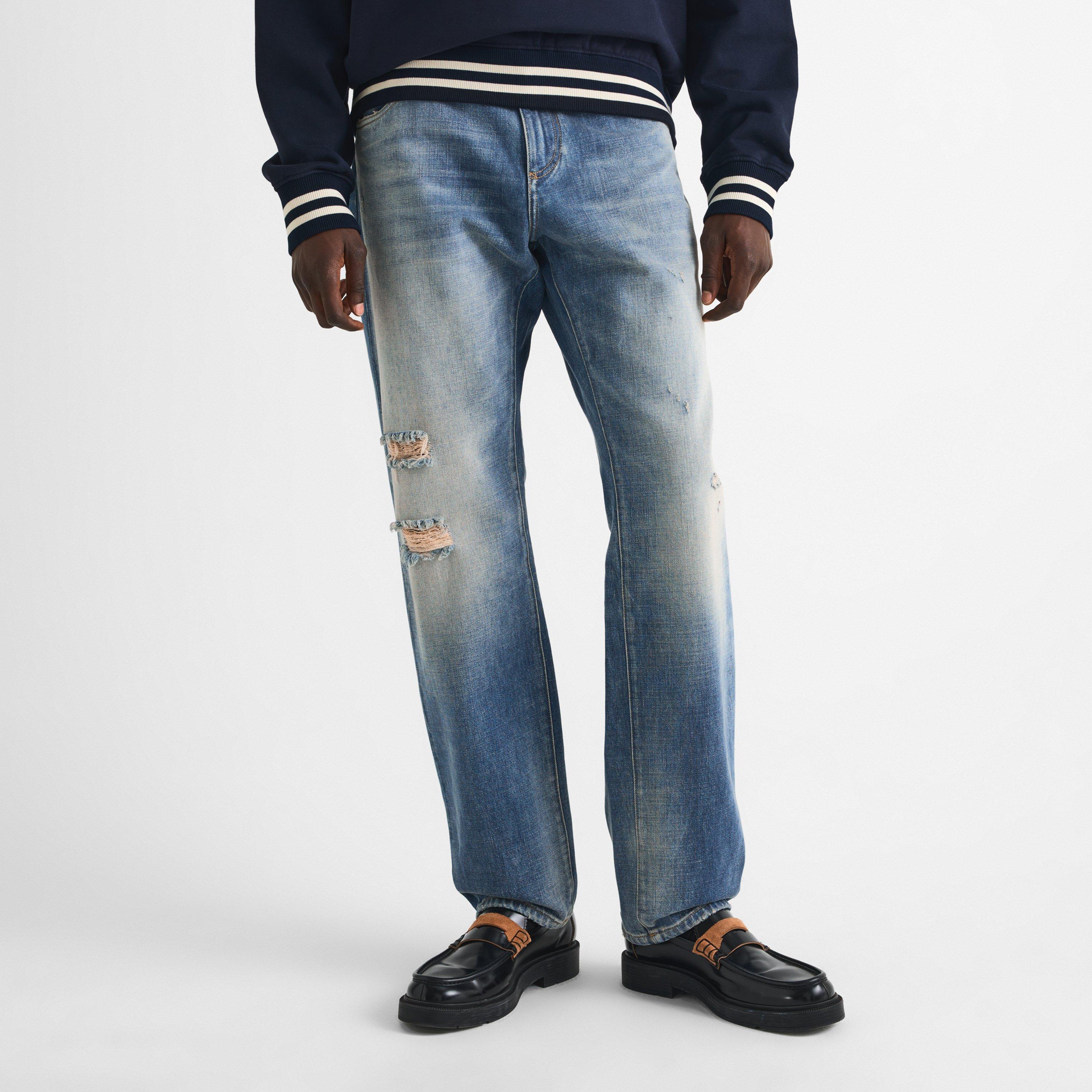 Blue - Dolce and Gabbana - Men's Katsumi Cotton Distressed Mid-Rise Straight Leg Jeans - 3