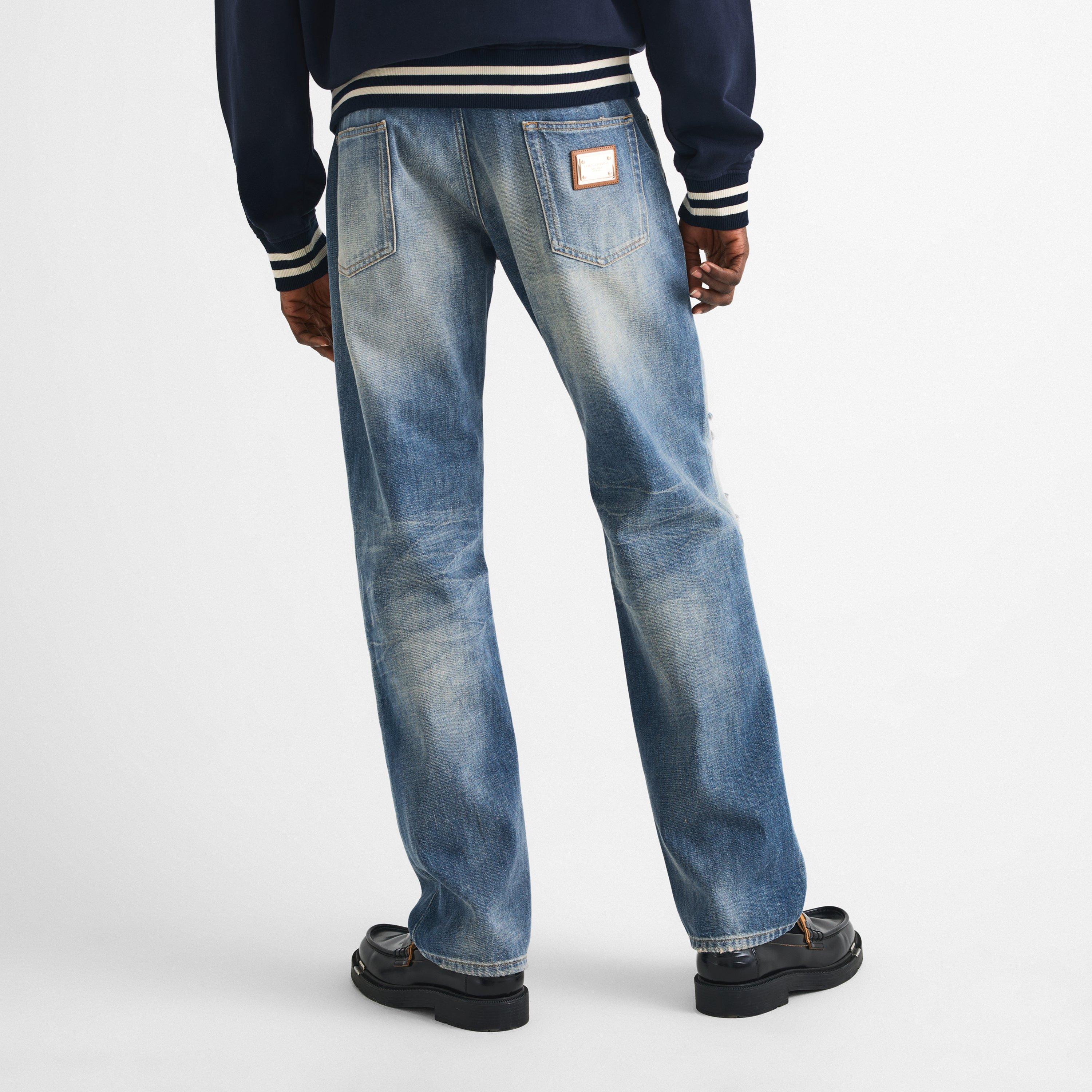 Blue - Dolce and Gabbana - Men's Katsumi Cotton Distressed Mid-Rise Straight Leg Jeans - 4