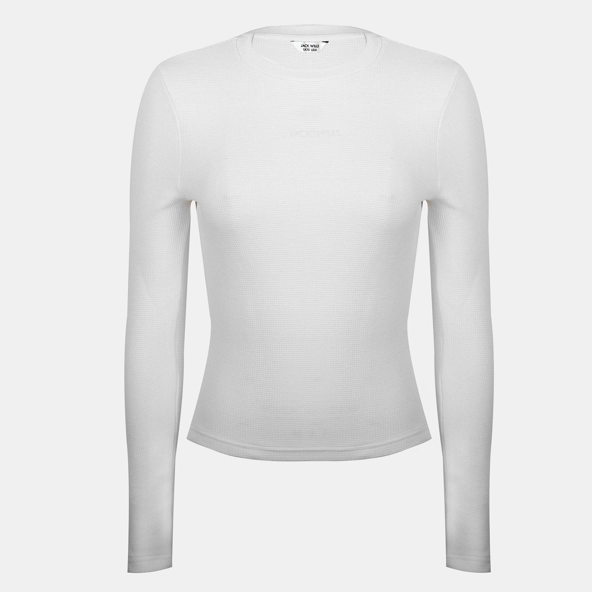 Vintage White - Jack Wills - Women's Waffle LSBaby Cotton Crew Neck Slim Fit Long Sleeve T-Shirt - 1