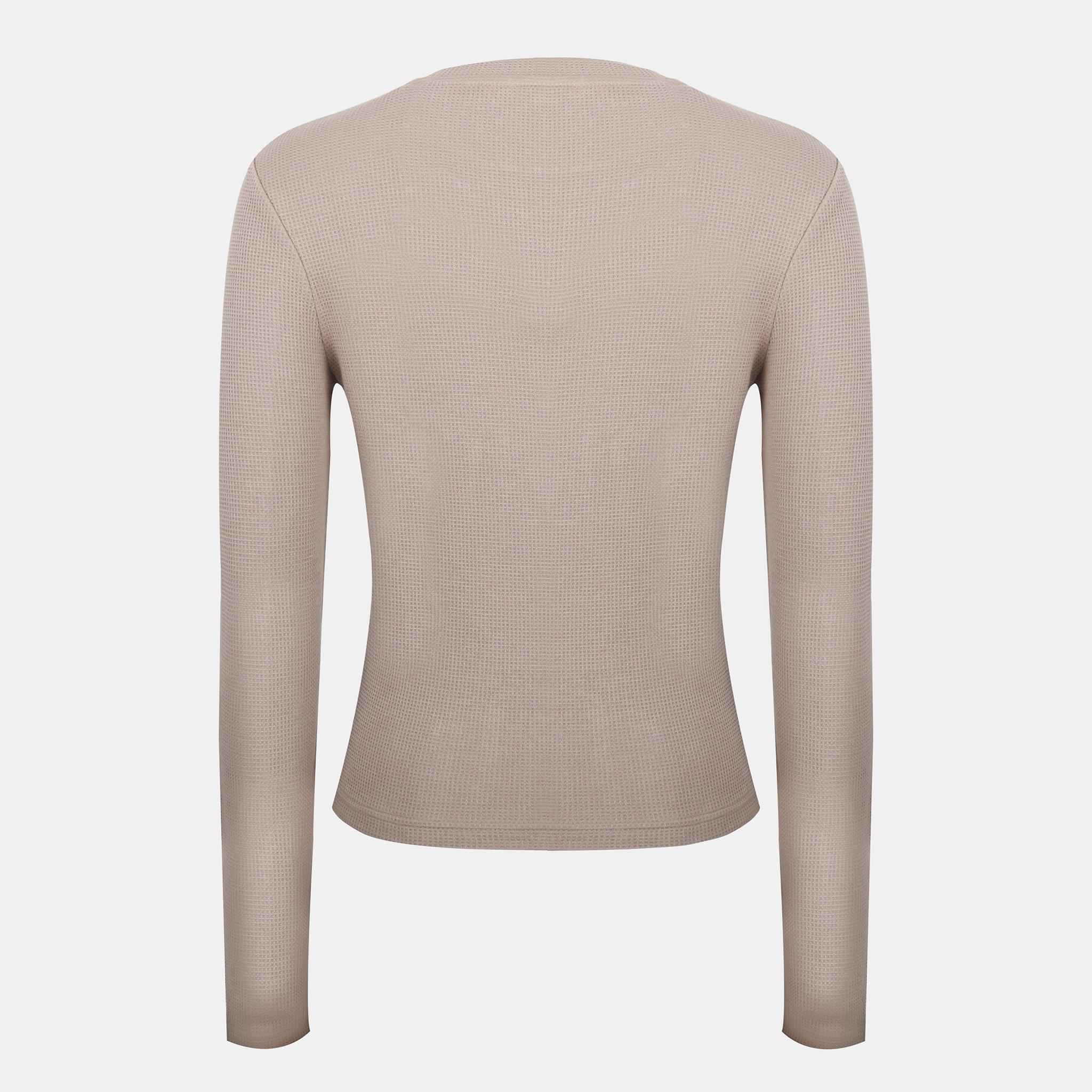 Taupe - Jack Wills - Women's Waffle LSBaby Cotton Crew Neck Slim Fit Long Sleeve T-Shirt - 2