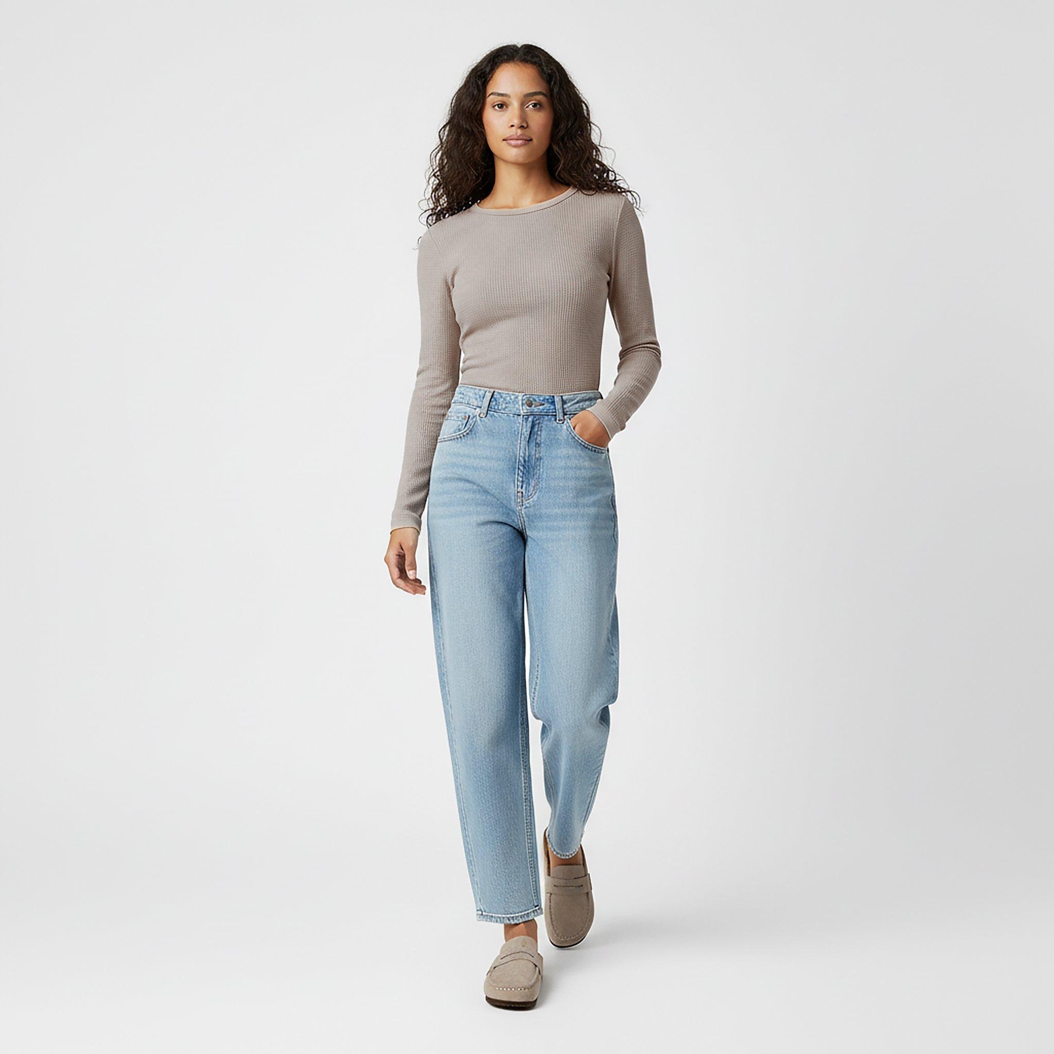 Taupe - Jack Wills - Women's Waffle LSBaby Cotton Crew Neck Slim Fit Long Sleeve T-Shirt - 5