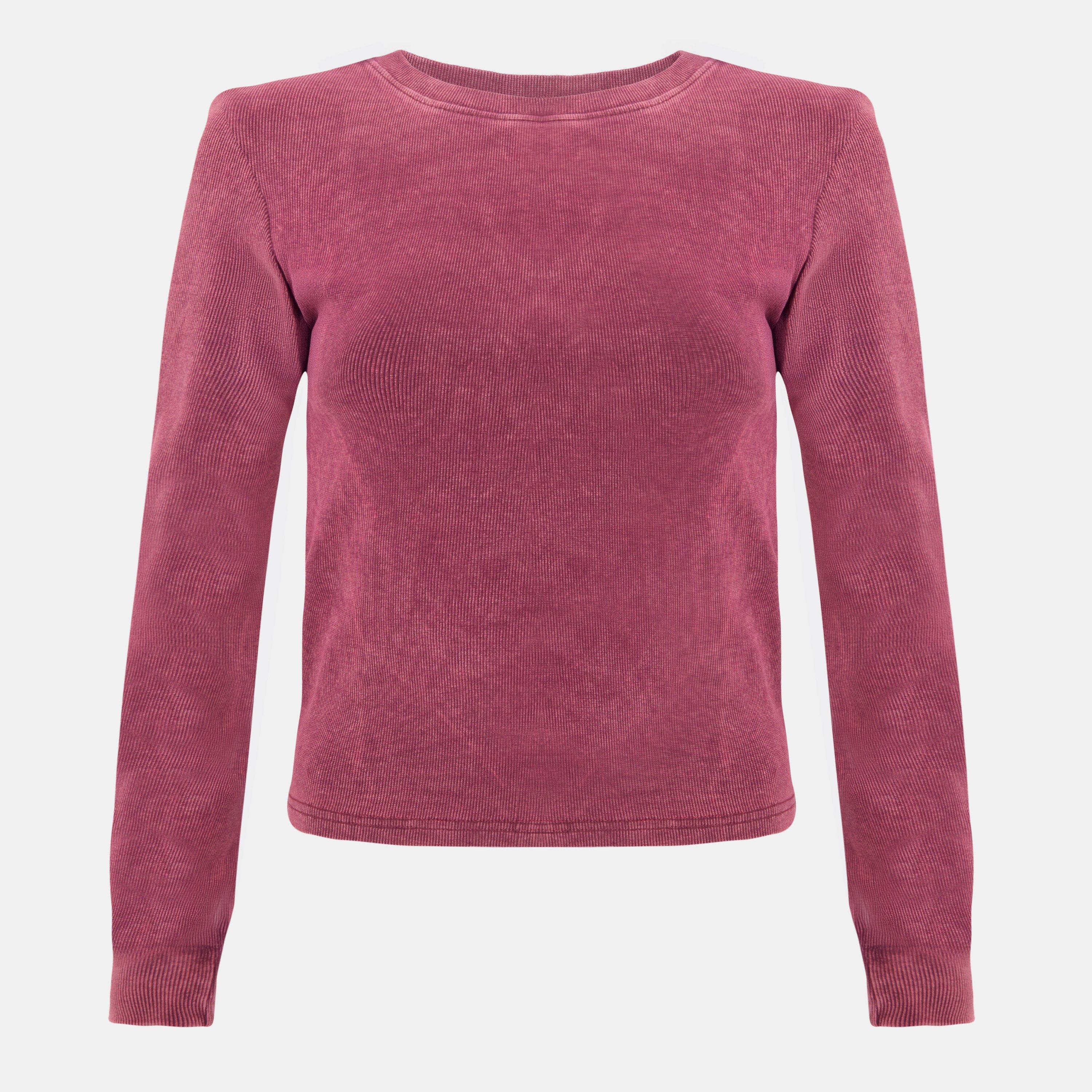 Burgundy - I Saw It First - Washed Ribbed Long Sleeve Top - 1