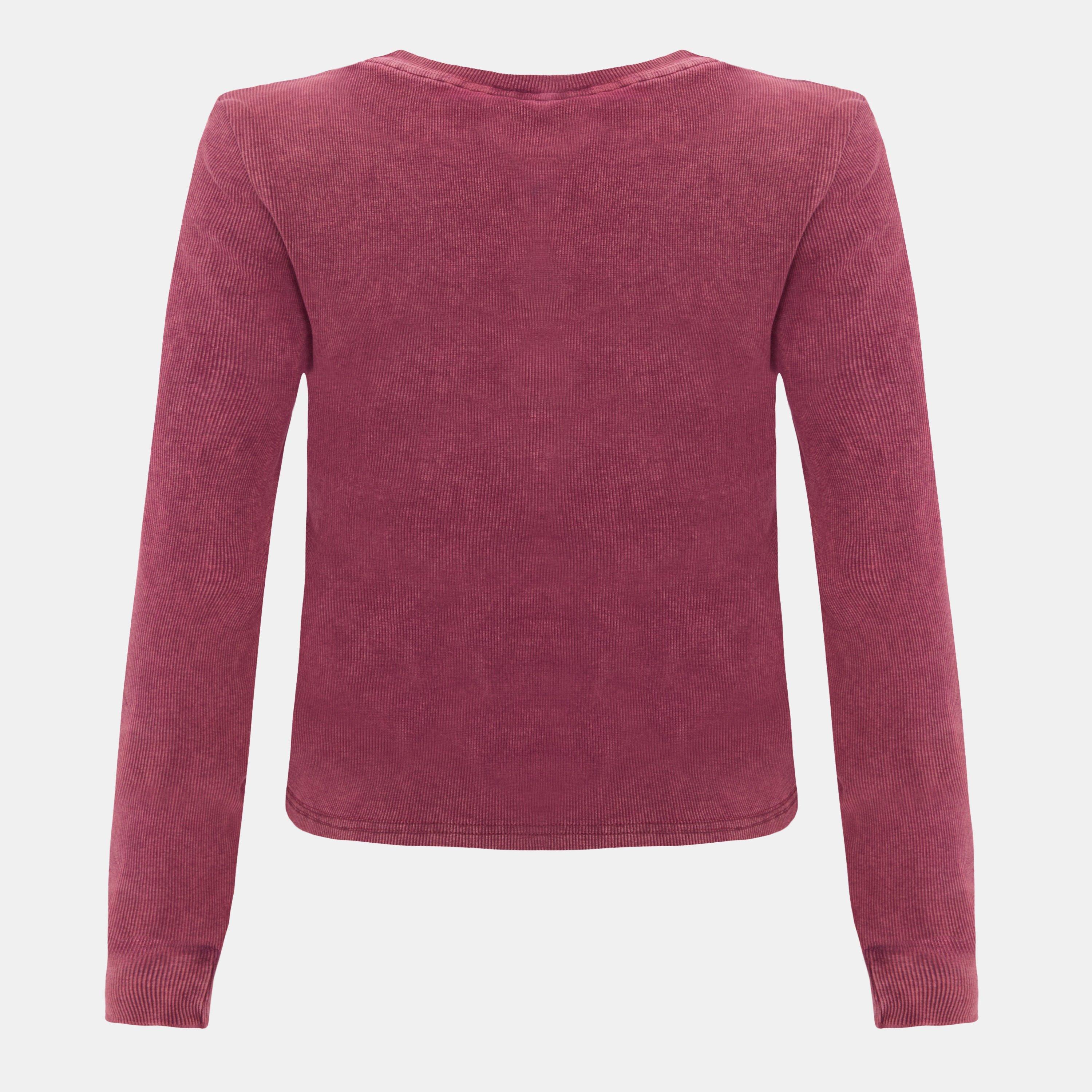 Burgundy - I Saw It First - Washed Ribbed Long Sleeve Top - 2