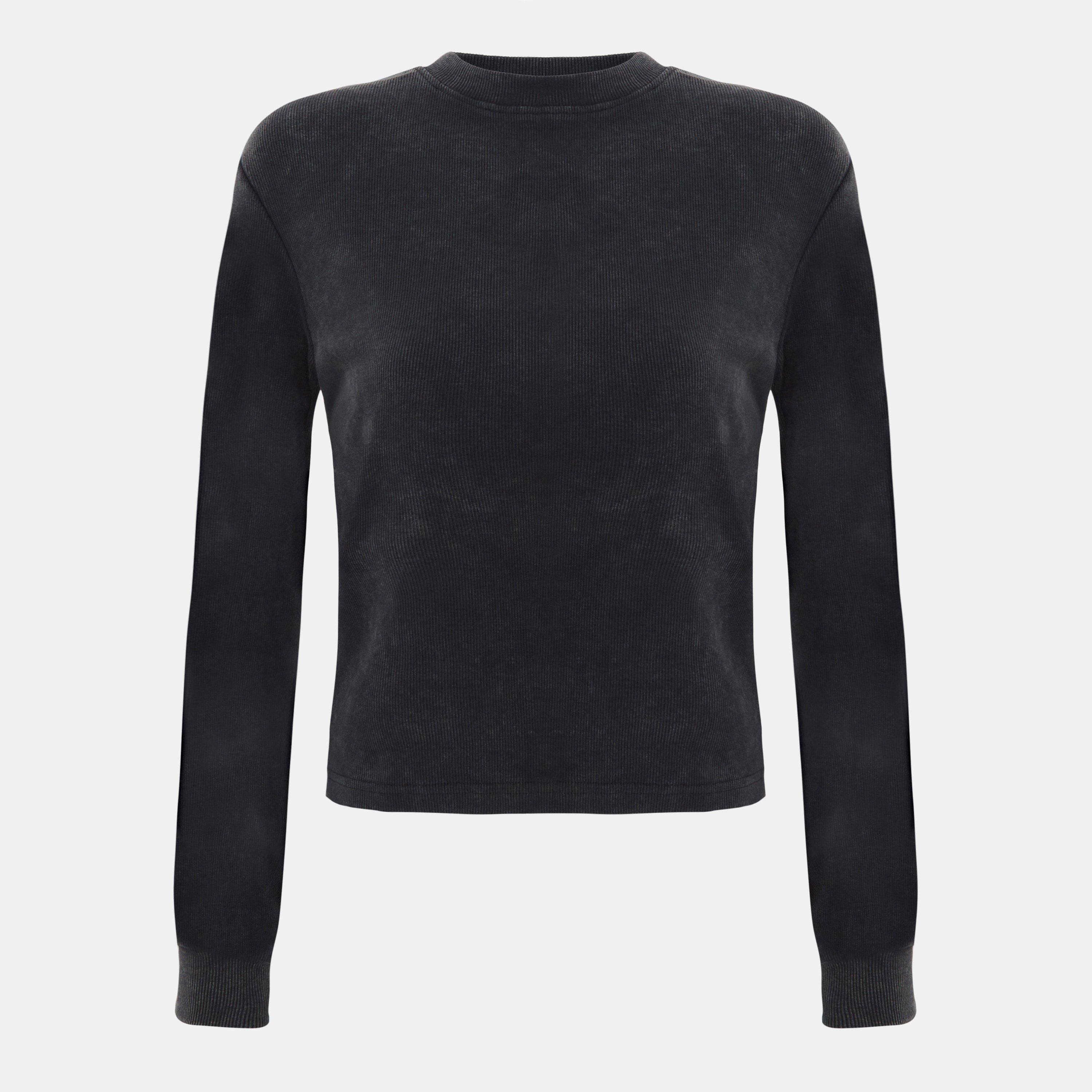 Grey - I Saw It First - Washed Rib Long Sleeve Top - 1