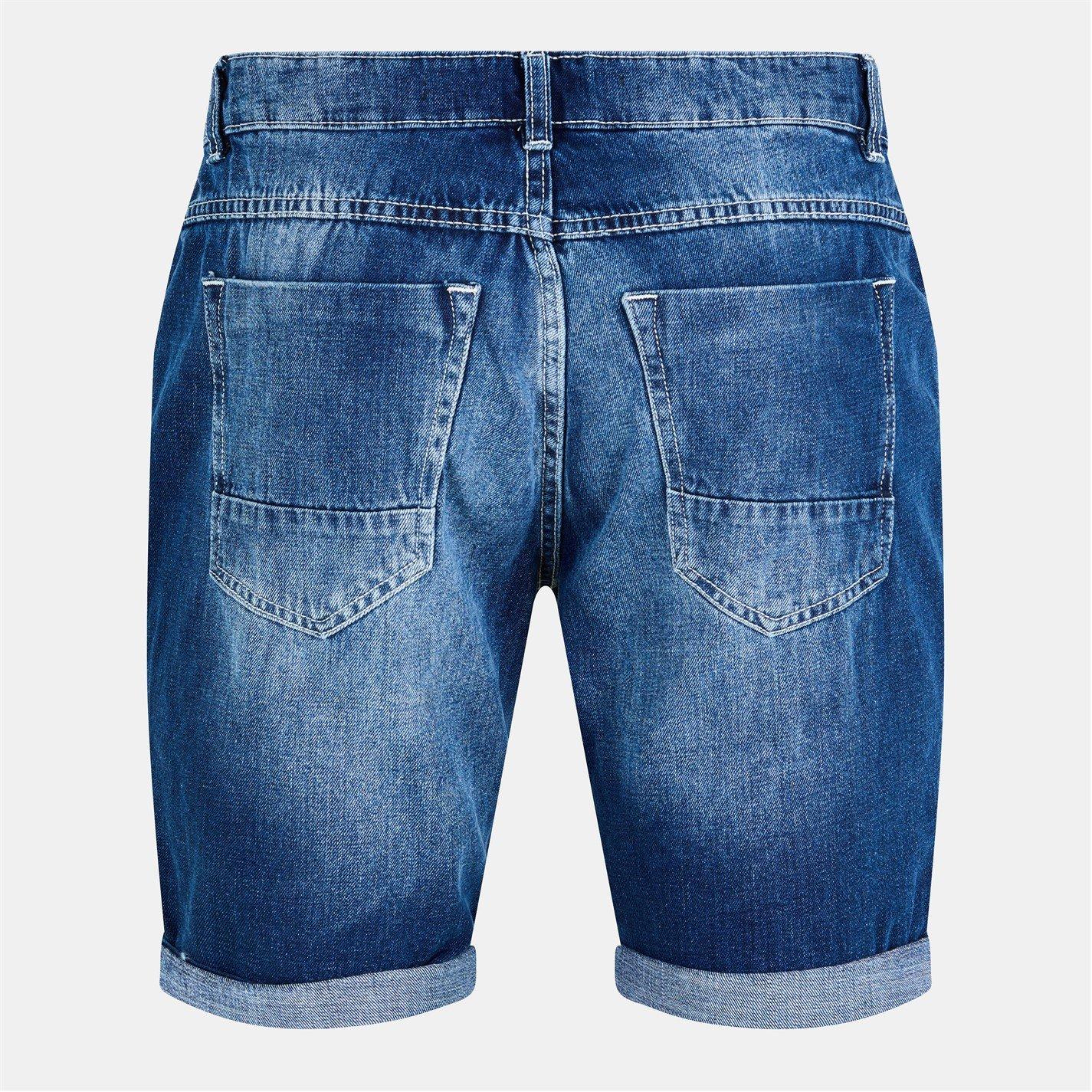 Light Blue Wash - Brave Soul - Mens Light Blue Wash Distressed Denim Shorts - 2