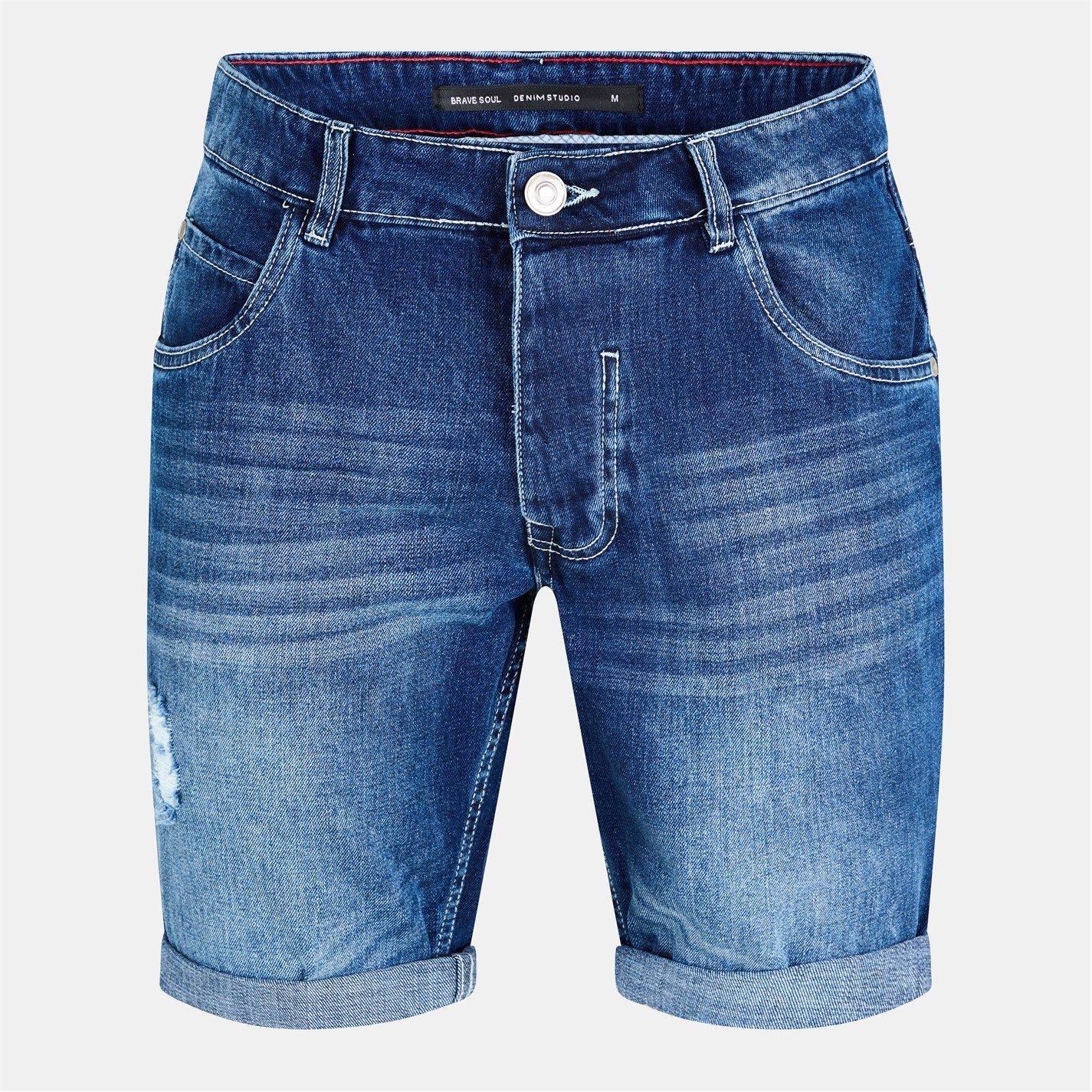 Light Blue Wash - Brave Soul - Mens Light Blue Wash Distressed Denim Shorts - 3