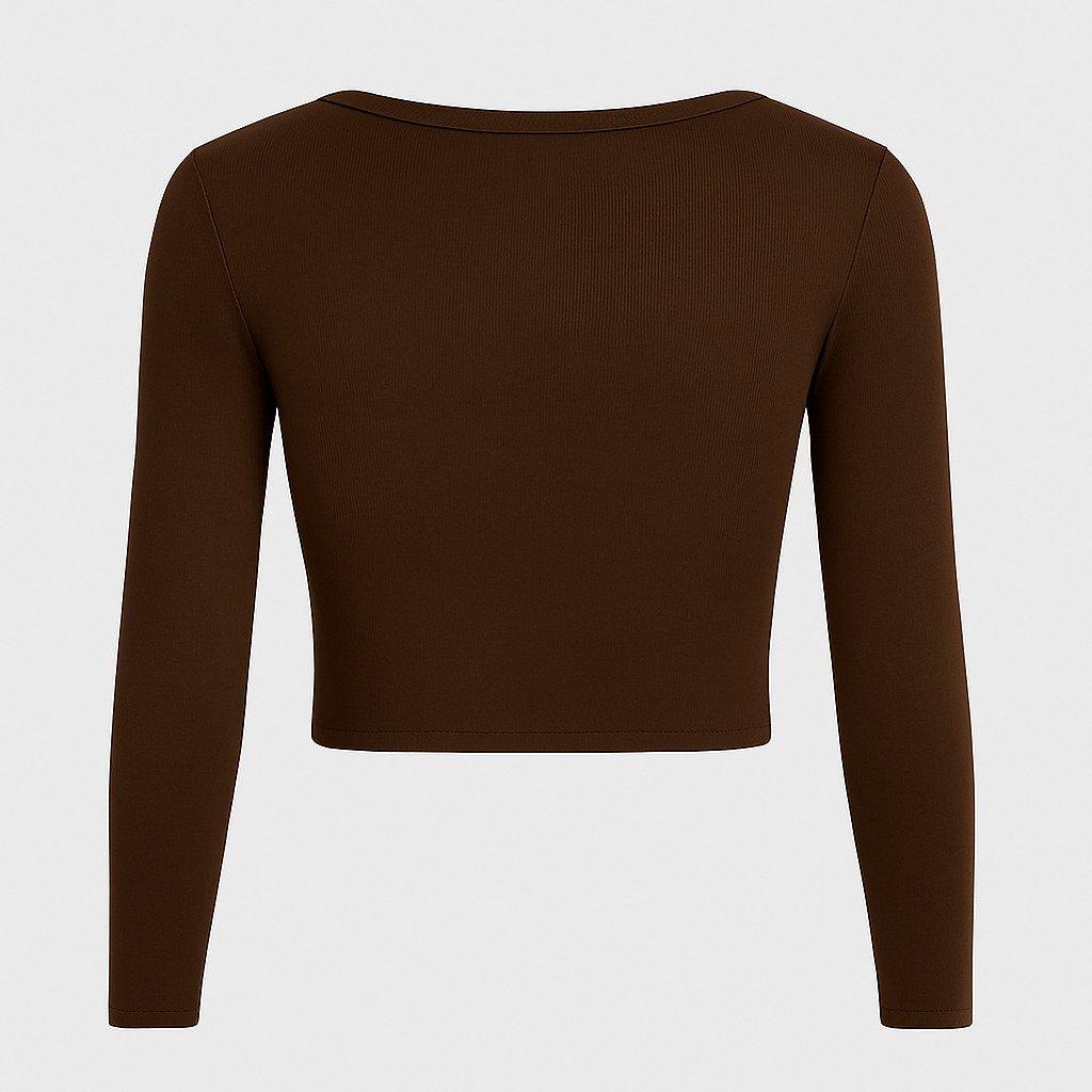 Chocolate - I Saw It First - Rib Button Front Long Sleeve Top - 2