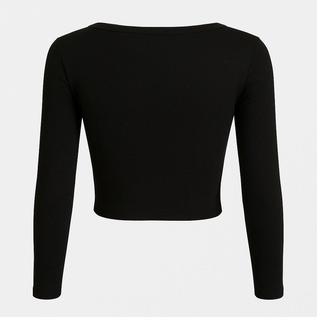 Black - I Saw It First - Rib Button Long Sleeve Top - 2
