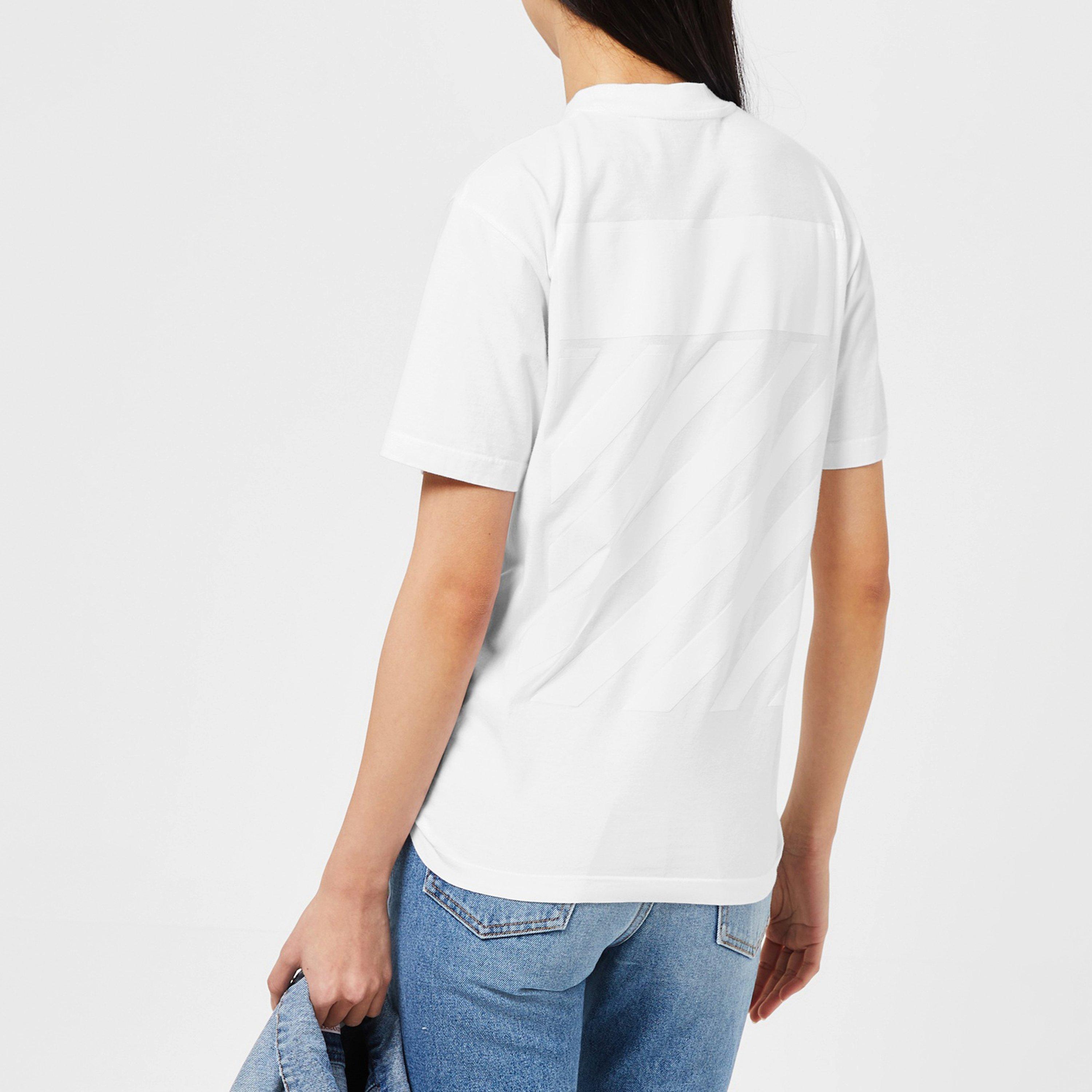 White 0101 - Off White - Women's Diagonal Logo Cotton Short Sleeve T-Shirt - 2