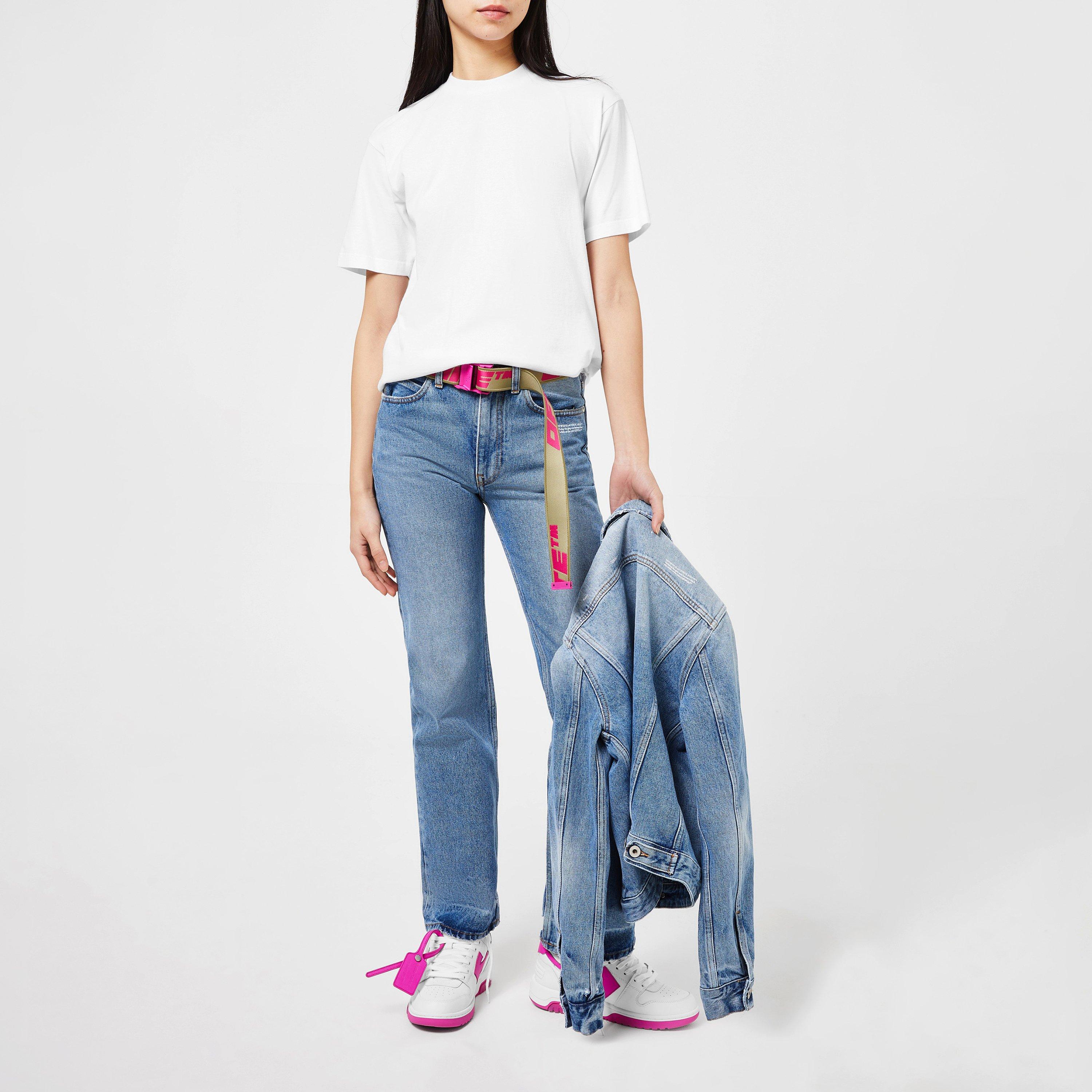 White 0101 - Off White - Women's Diagonal Logo Cotton Short Sleeve T-Shirt - 4