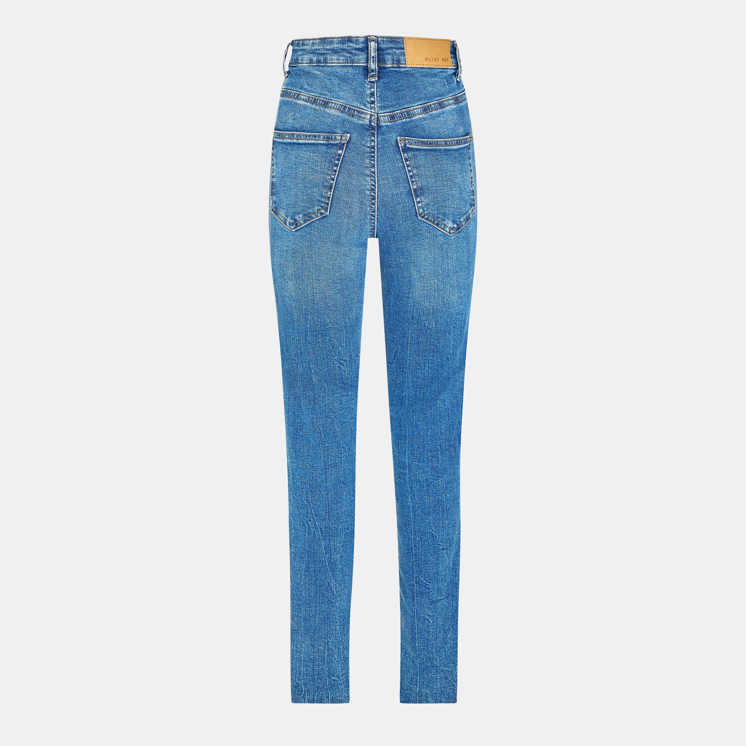 Dark Blue Denim - Noisy May - Cut Hem Skinny Jeans - 2