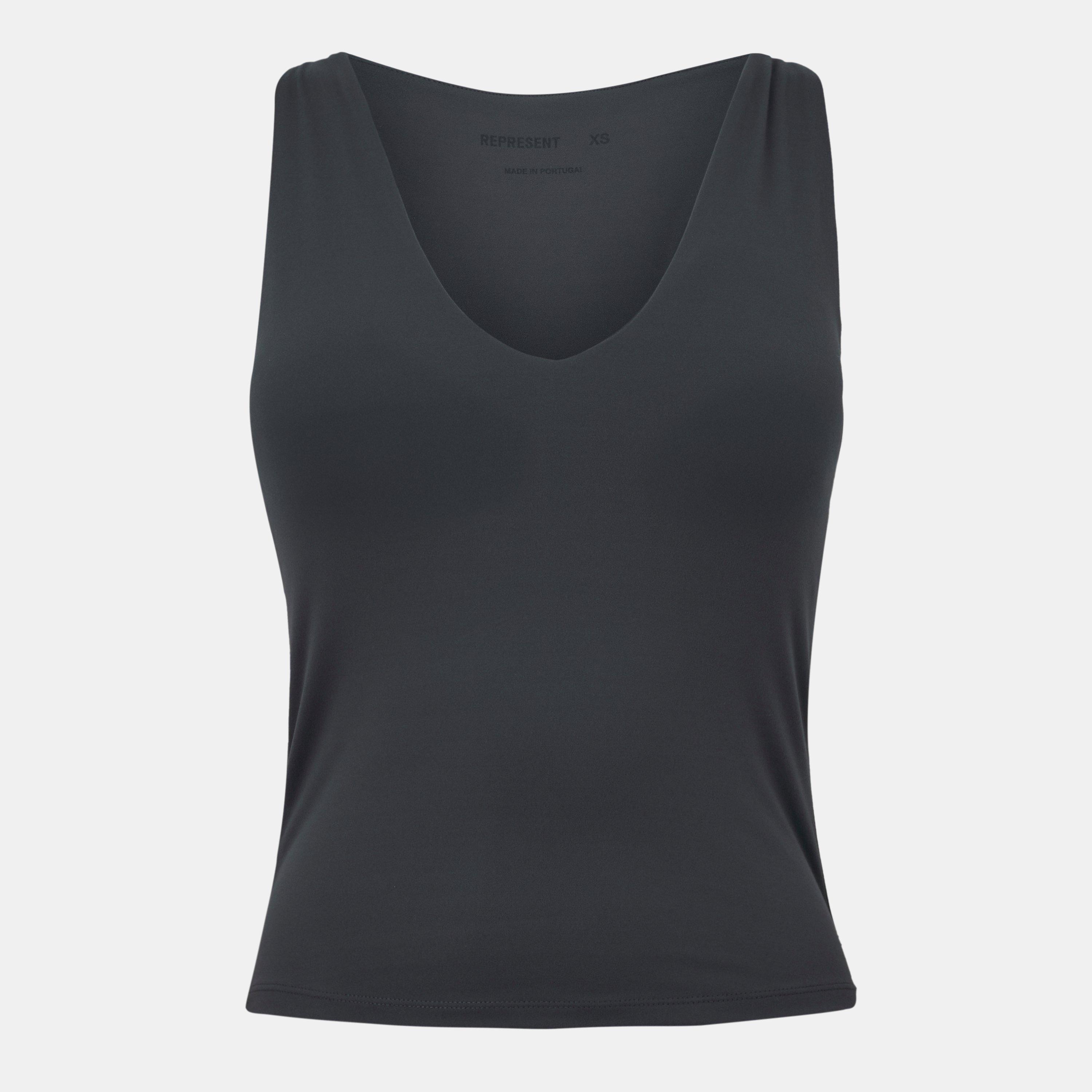 Represent Women's V-Neck Built-In Bra 4-Way Stretch Slim Fit Tank Vest - Grey - Size 10 (S)