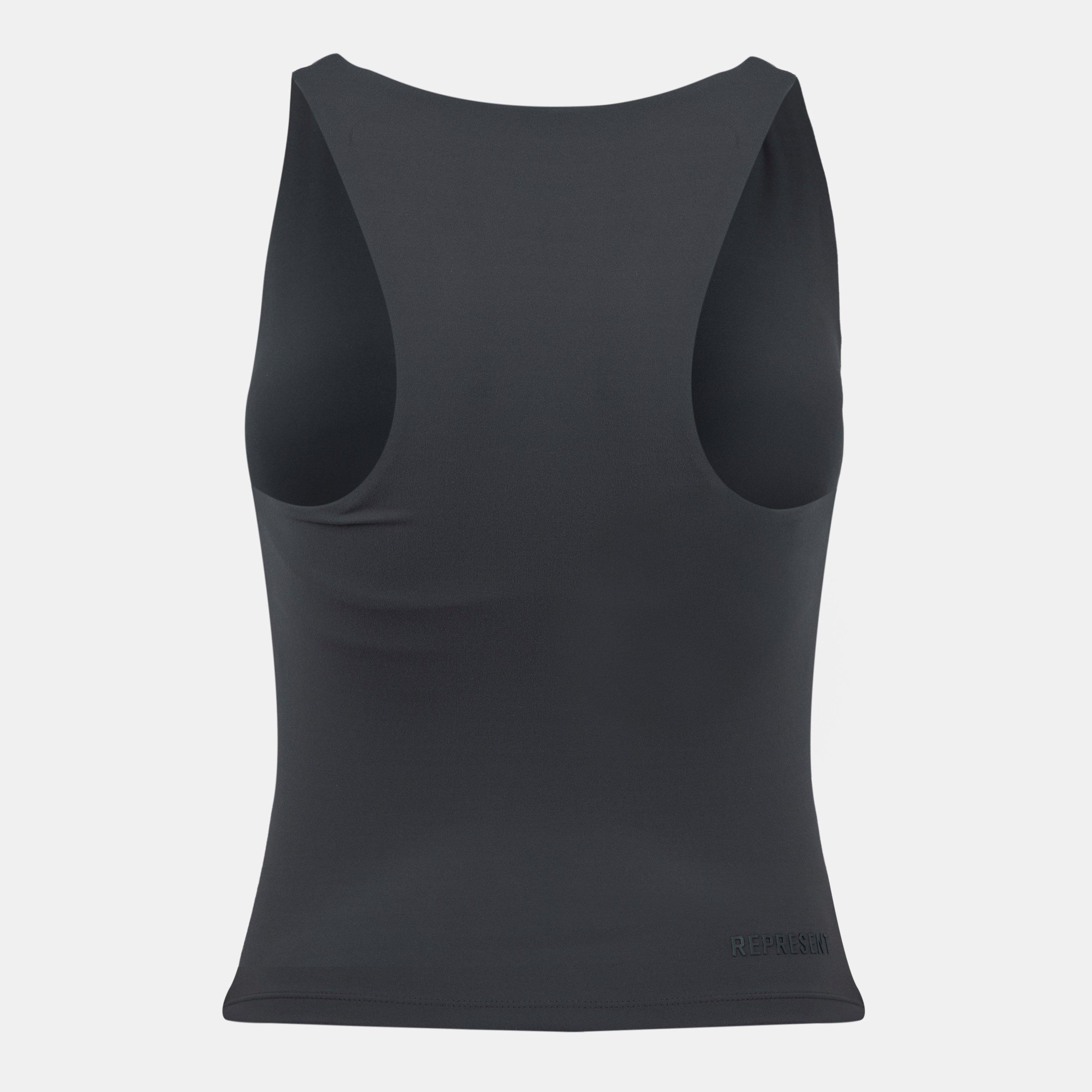Grey - Represent - Women's V-Neck Built-In Bra 4-Way Stretch Slim Fit Tank Vest - 2