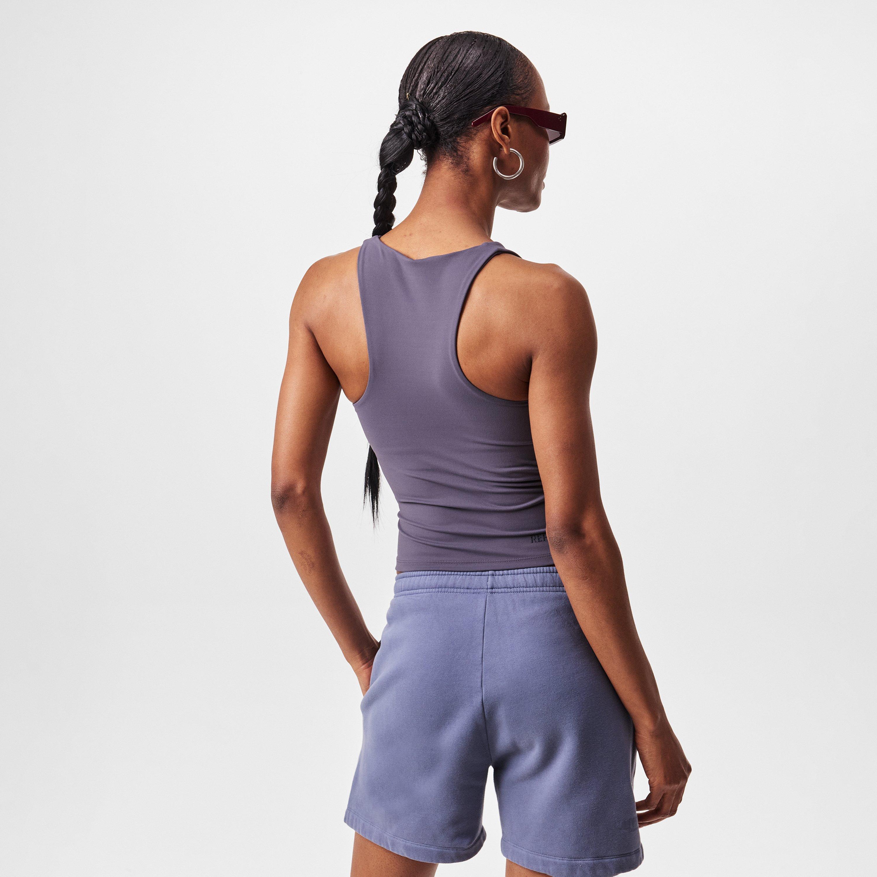 Grey - Represent - Women's V-Neck Built-In Bra 4-Way Stretch Slim Fit Tank Vest - 4
