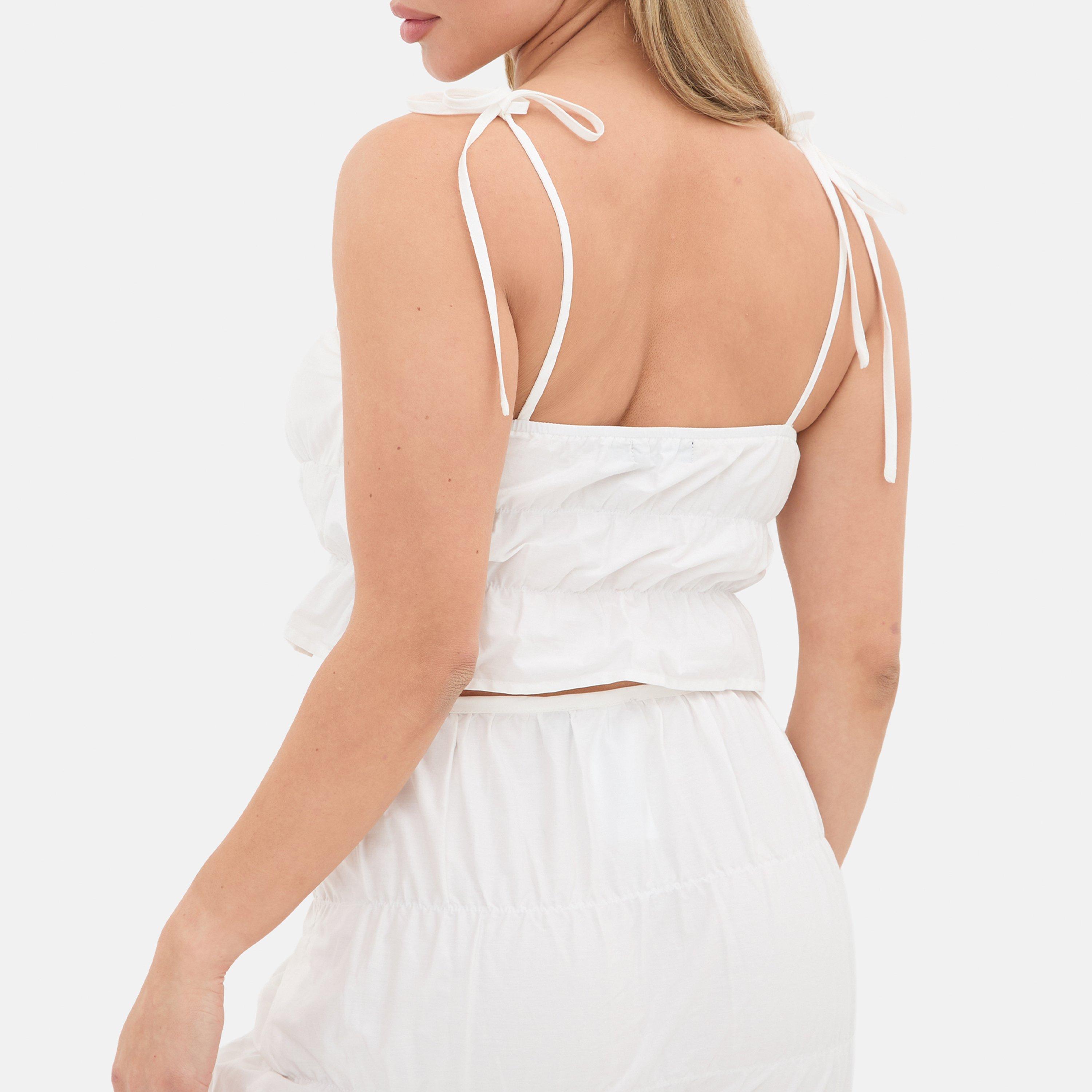 White - I Saw It First - Ruched Front Strappy Tie Top - 2