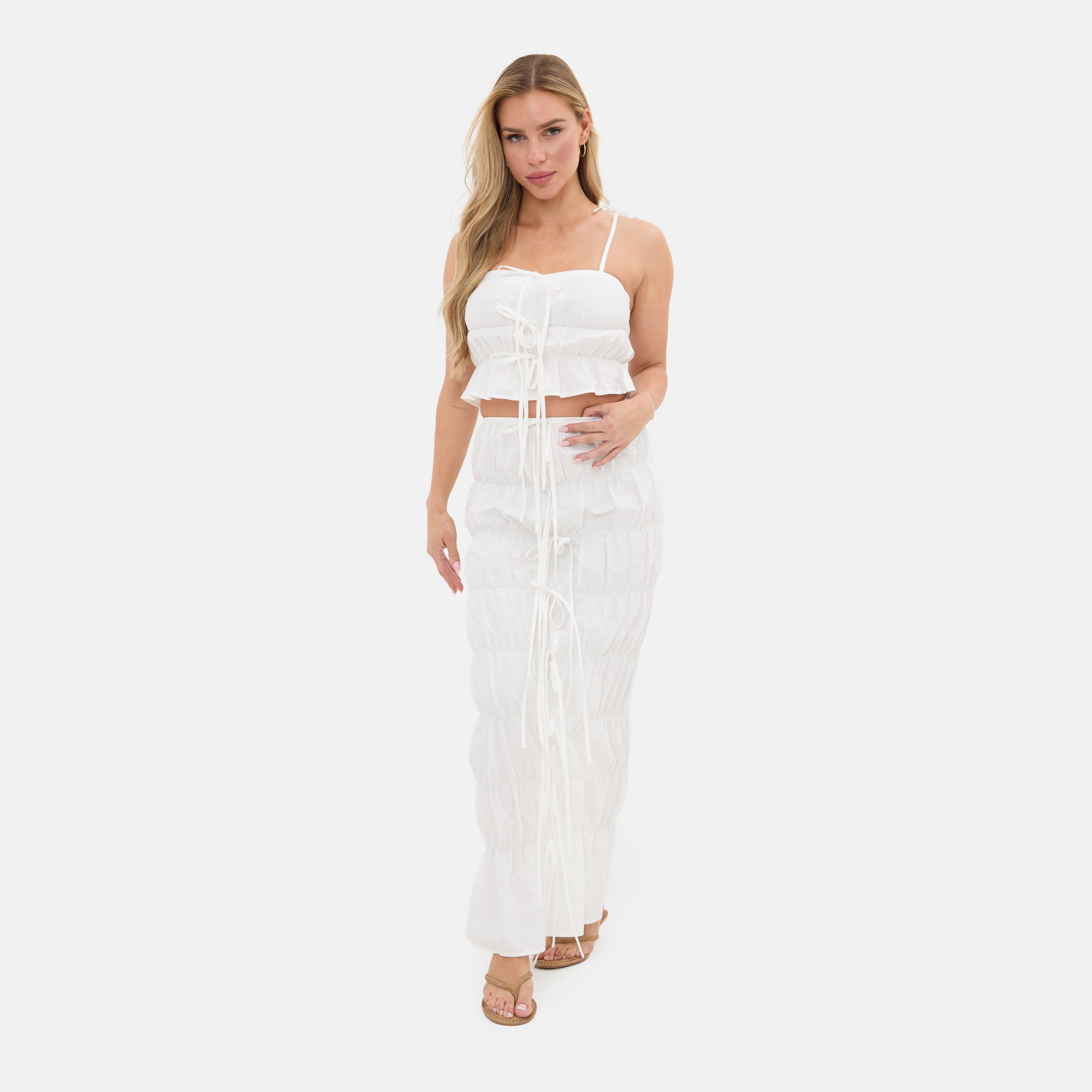White - I Saw It First - Ruched Front Strappy Tie Top - 4