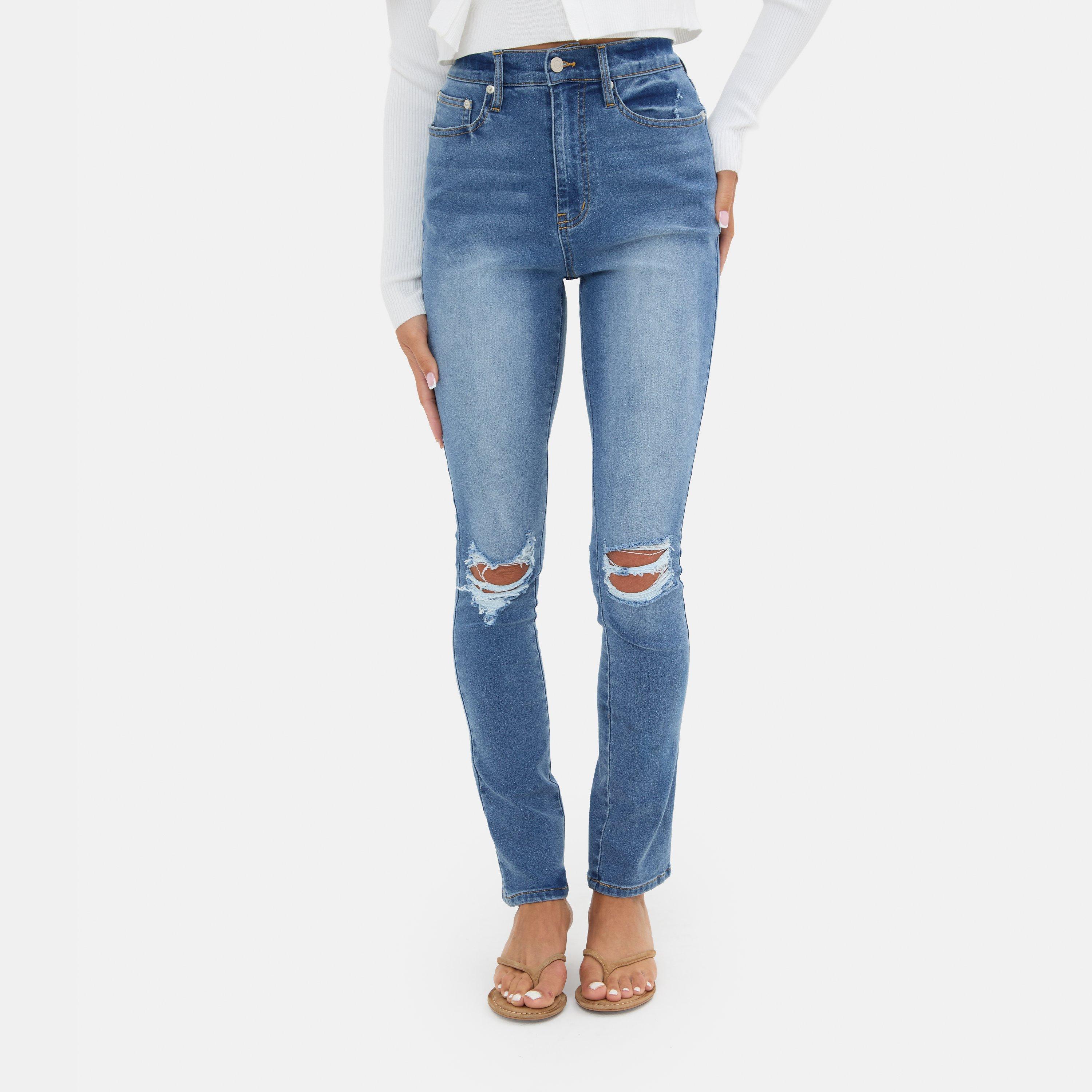 Mid Blue - I Saw It First - High Waisted Skinny Rip Jean - 1