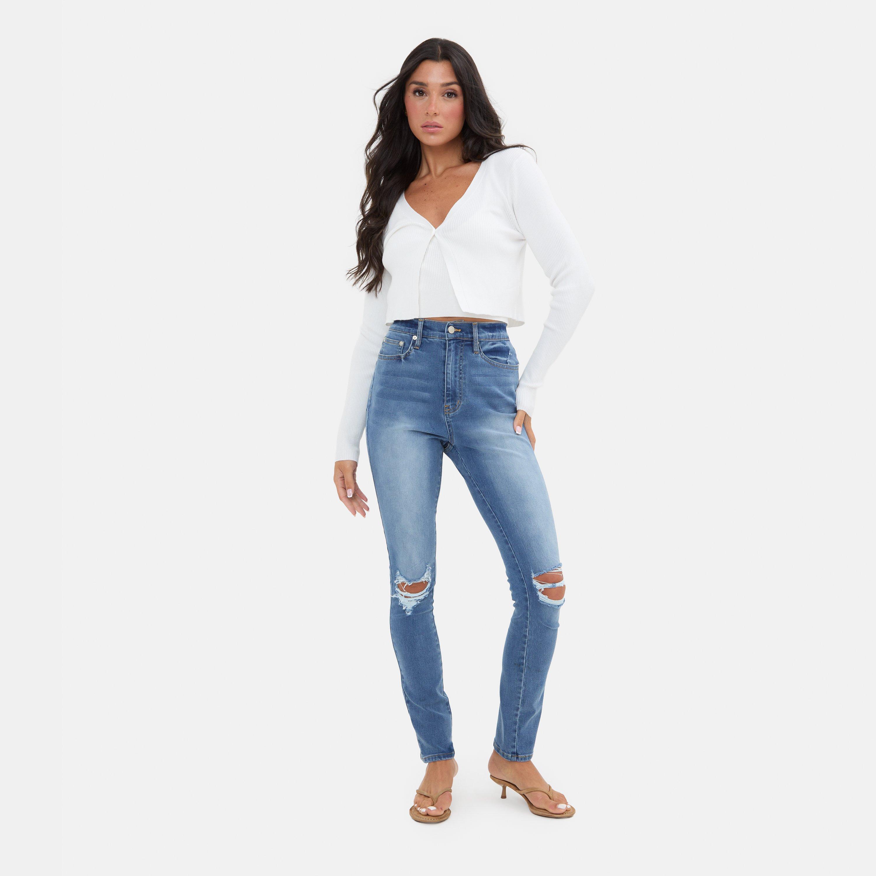 Mid Blue - I Saw It First - High Waisted Skinny Rip Jean - 4