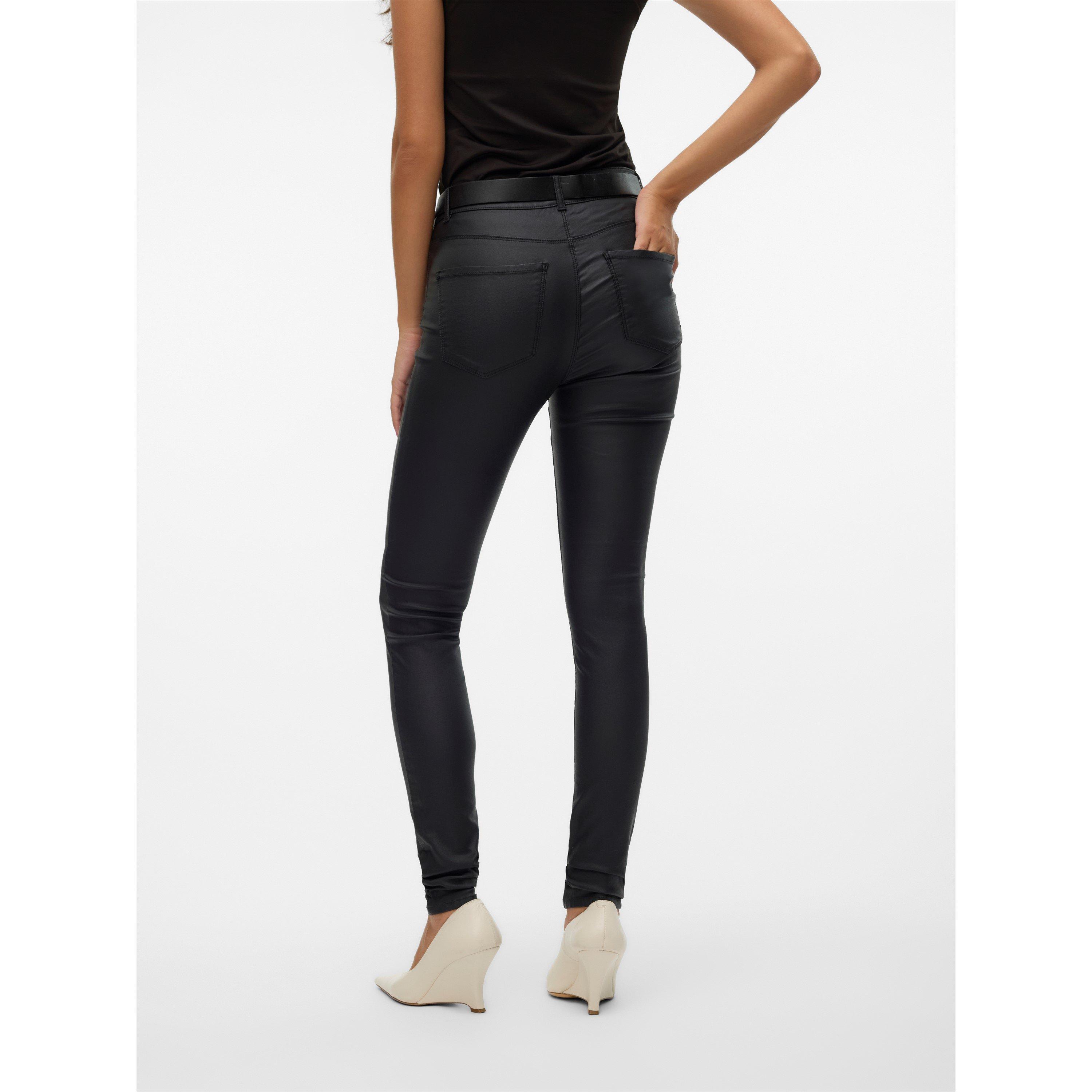 Zwart - Vero Moda - Mid Waist Coated Skinny Jeans - 4