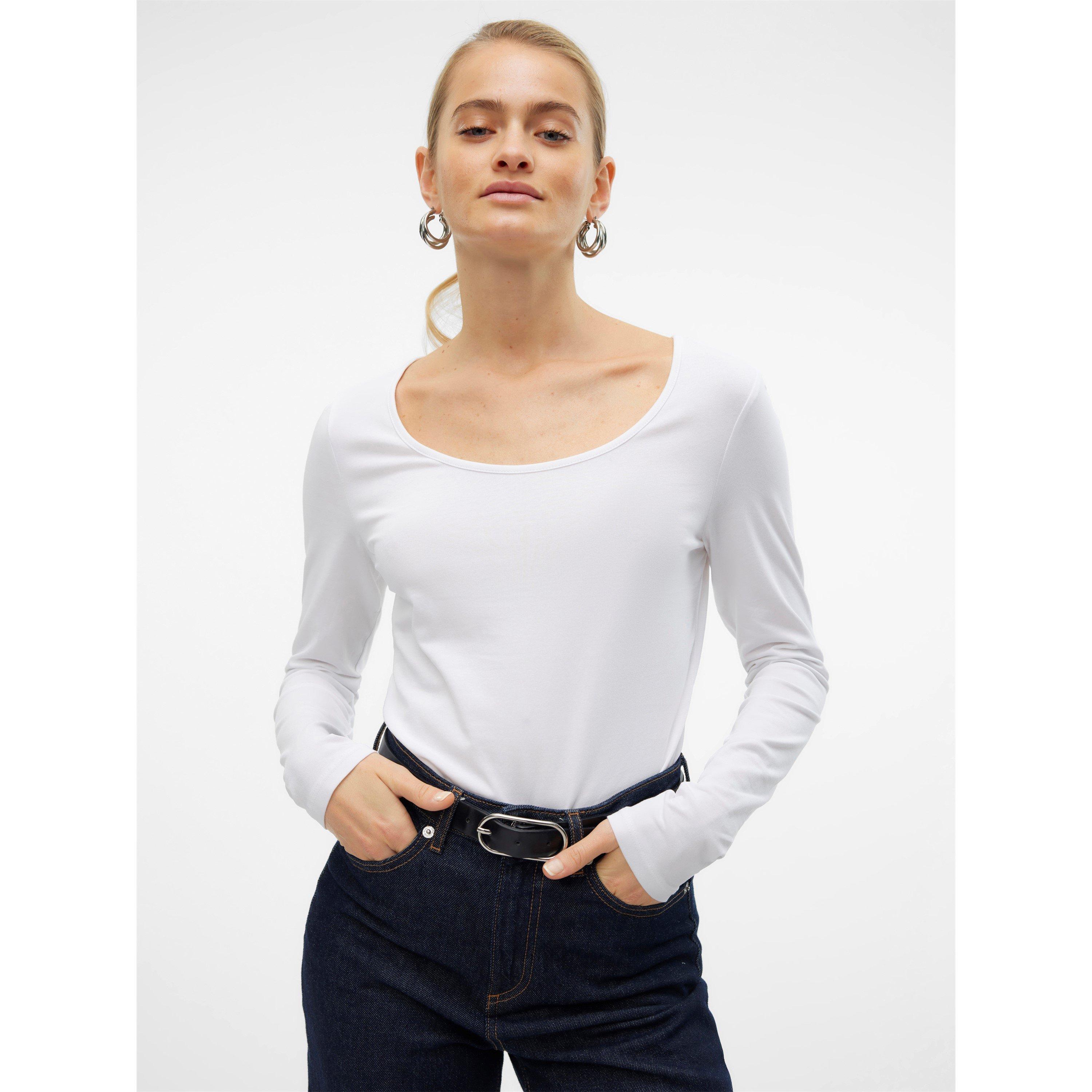 Vero Moda Women's Maxi U-Neck Long-Sleeve T-Shirt - Bright White - 12