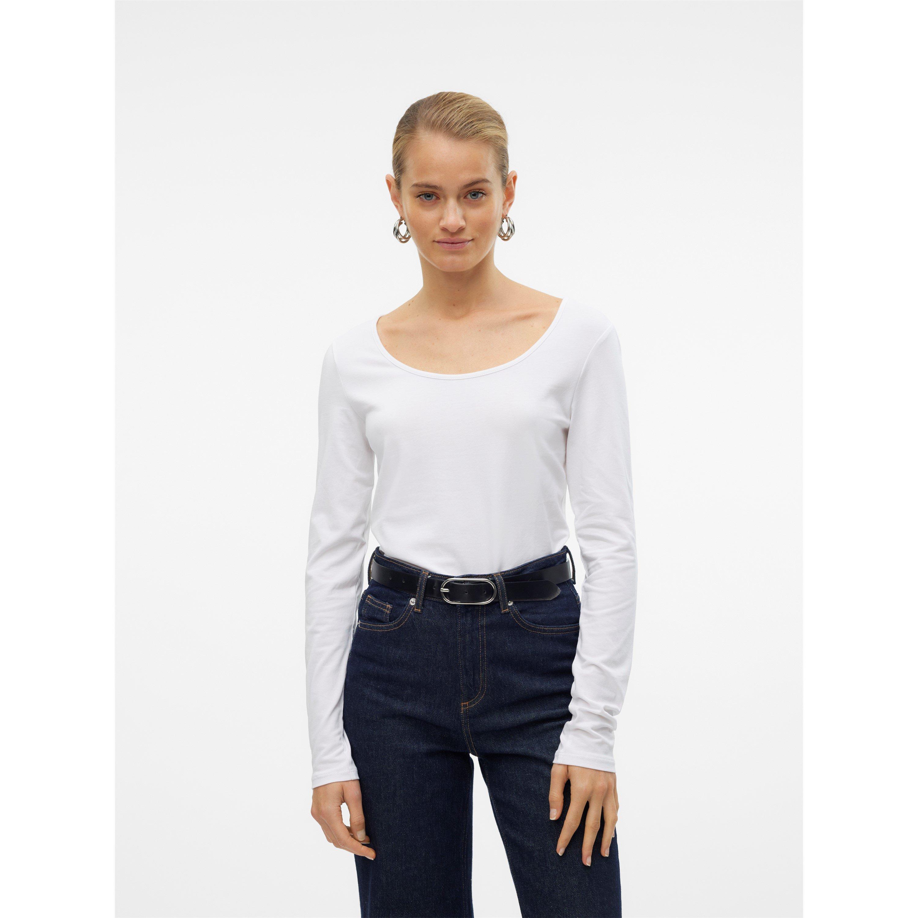 Bright White - Vero Moda - Maxi U-Neck Long-Sleeve T-Shirt - 2