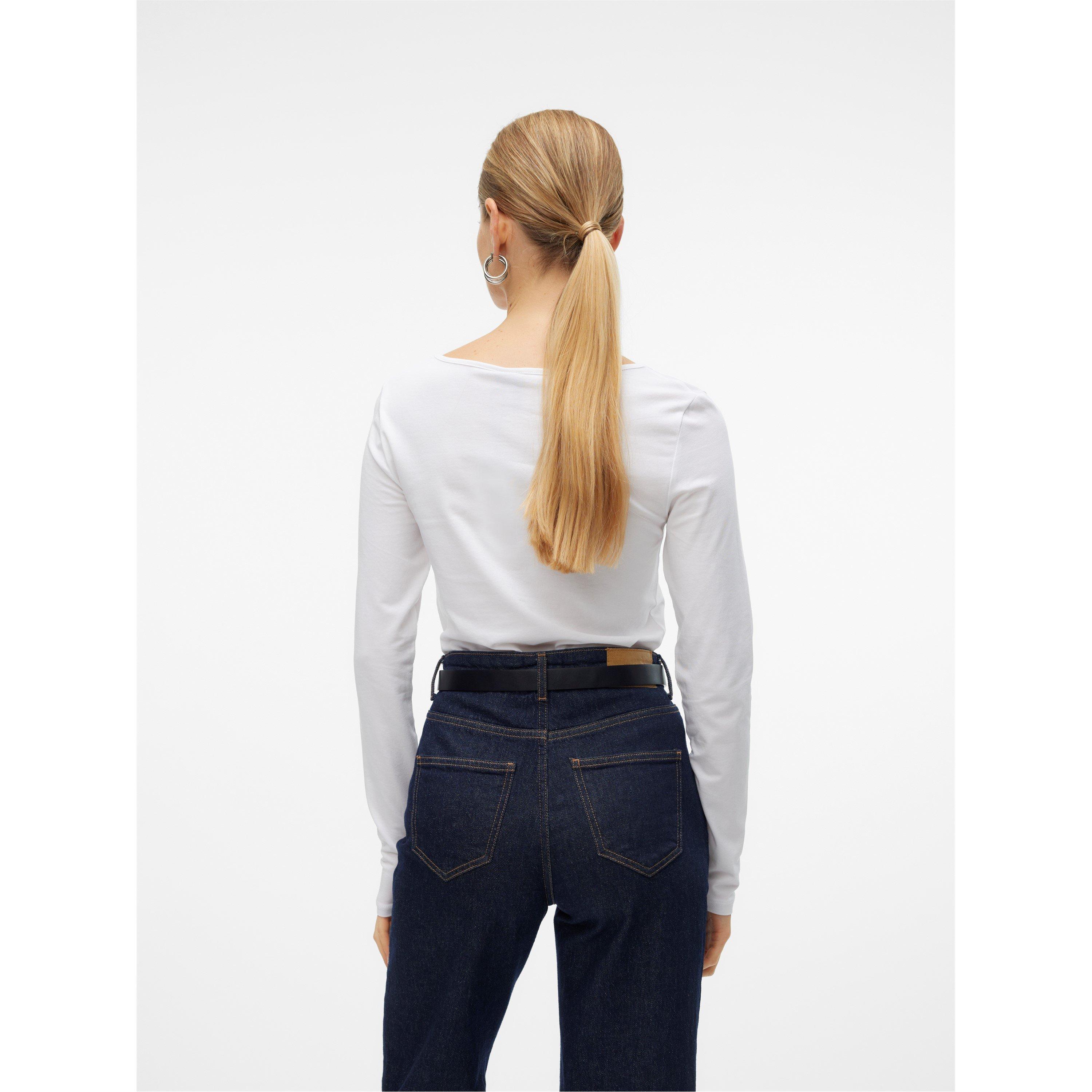 Bright White - Vero Moda - Maxi U-Neck Long-Sleeve T-Shirt - 3