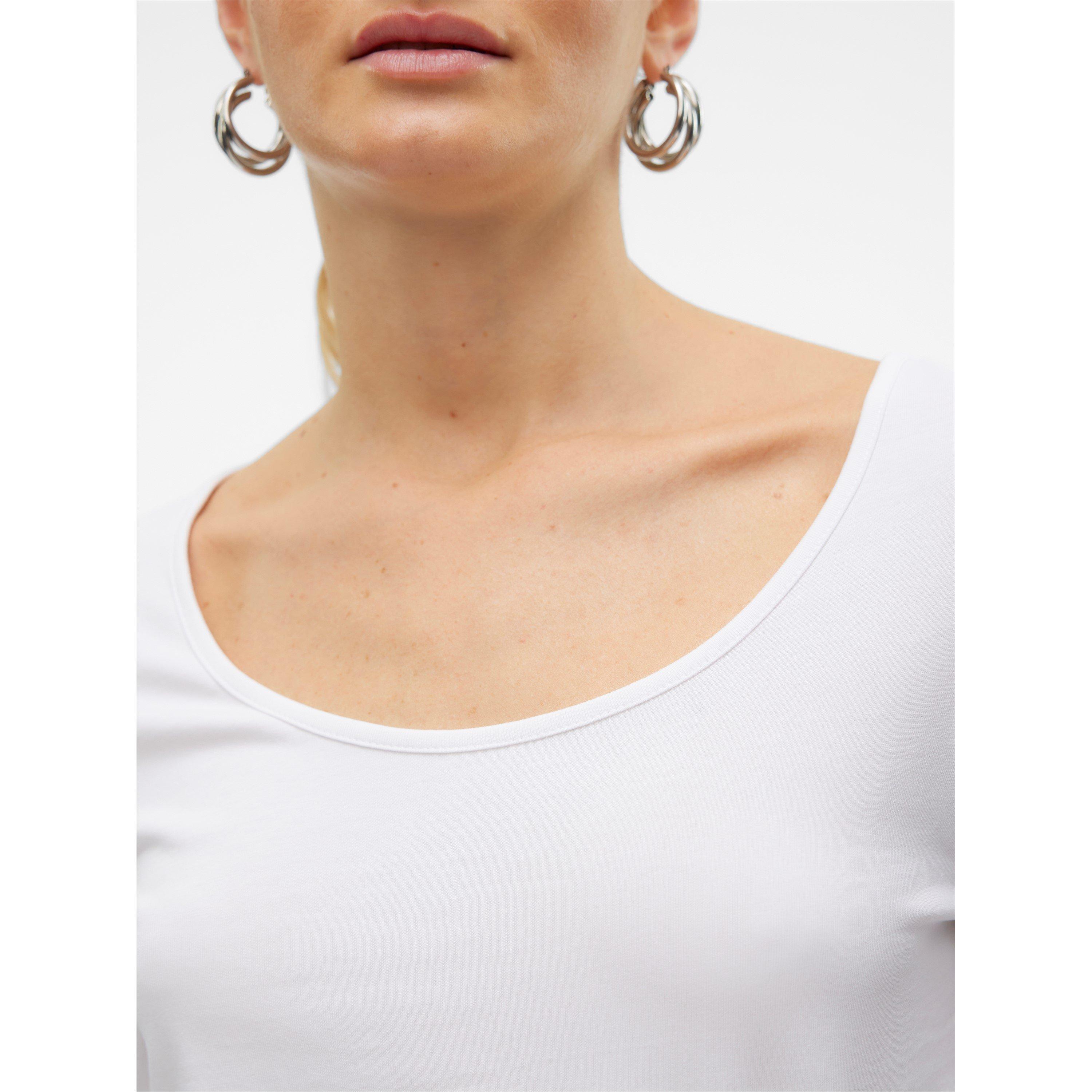 Bright White - Vero Moda - Maxi U-Neck Long-Sleeve T-Shirt - 5