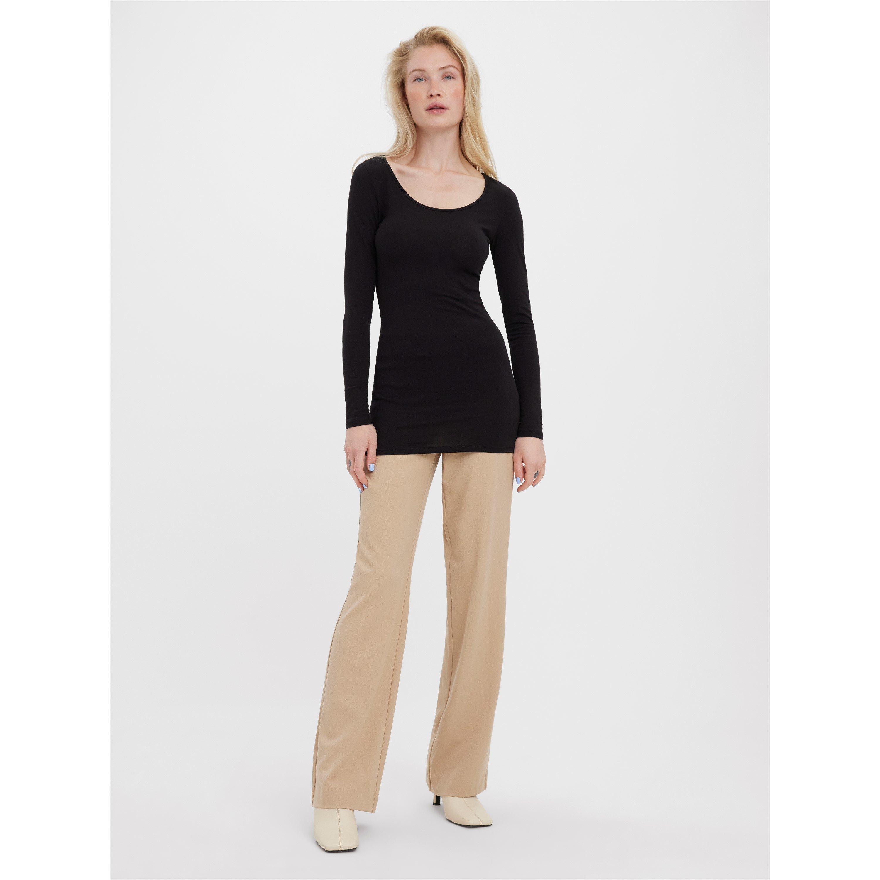 Black - Vero Moda - U-Neck Long-Sleeve T-Shirt - 2