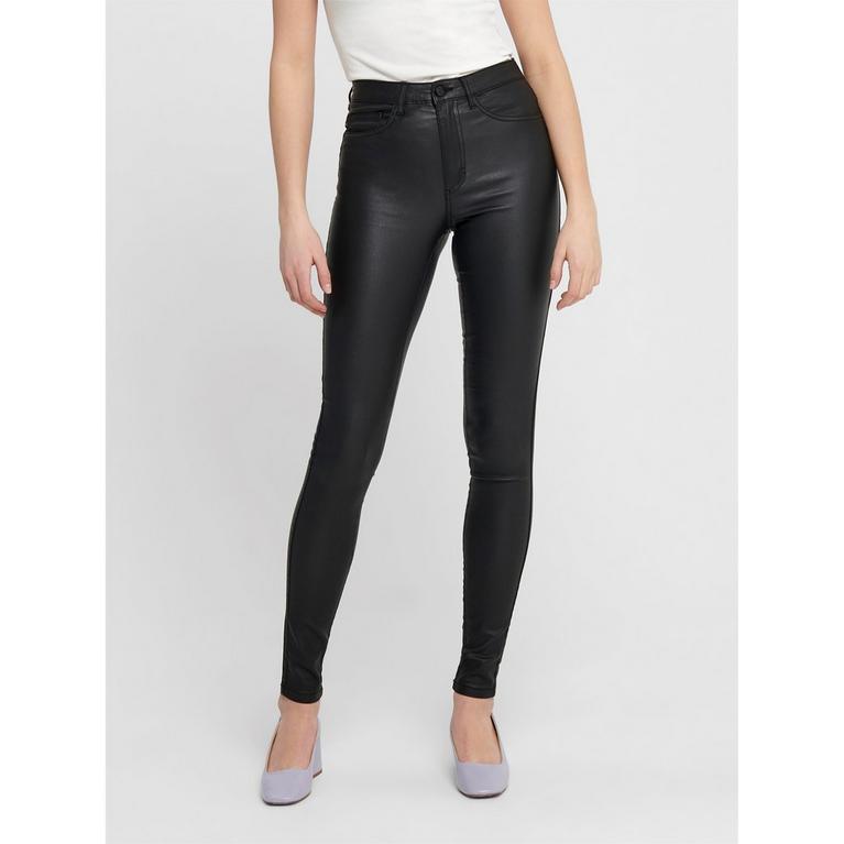 Noir - Only - Only PU Coated Trousers For Ladies - 2