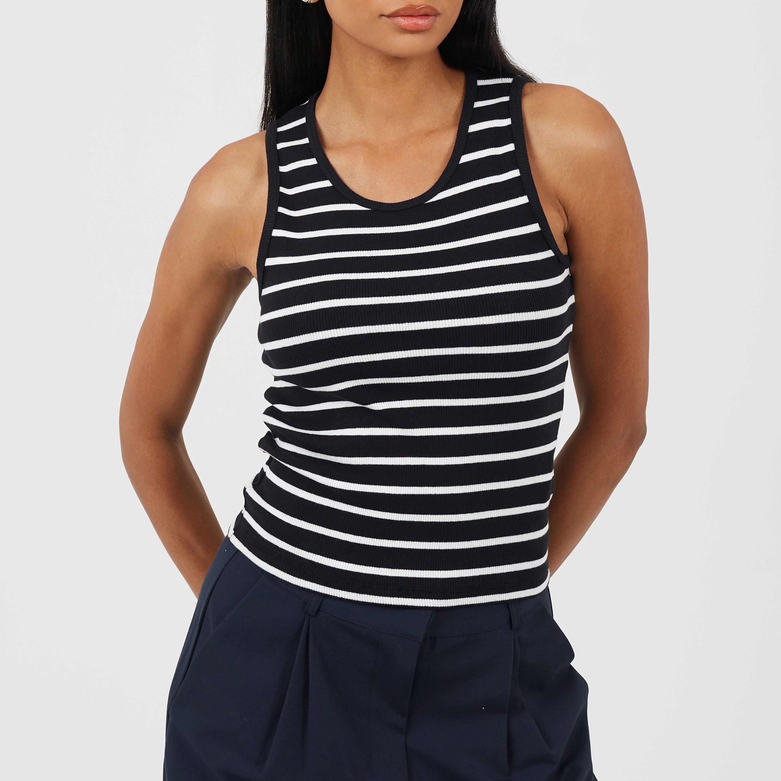Black/Cream - Brave Soul - Womens Scoop Neck Striped Tank Vest Top - 1