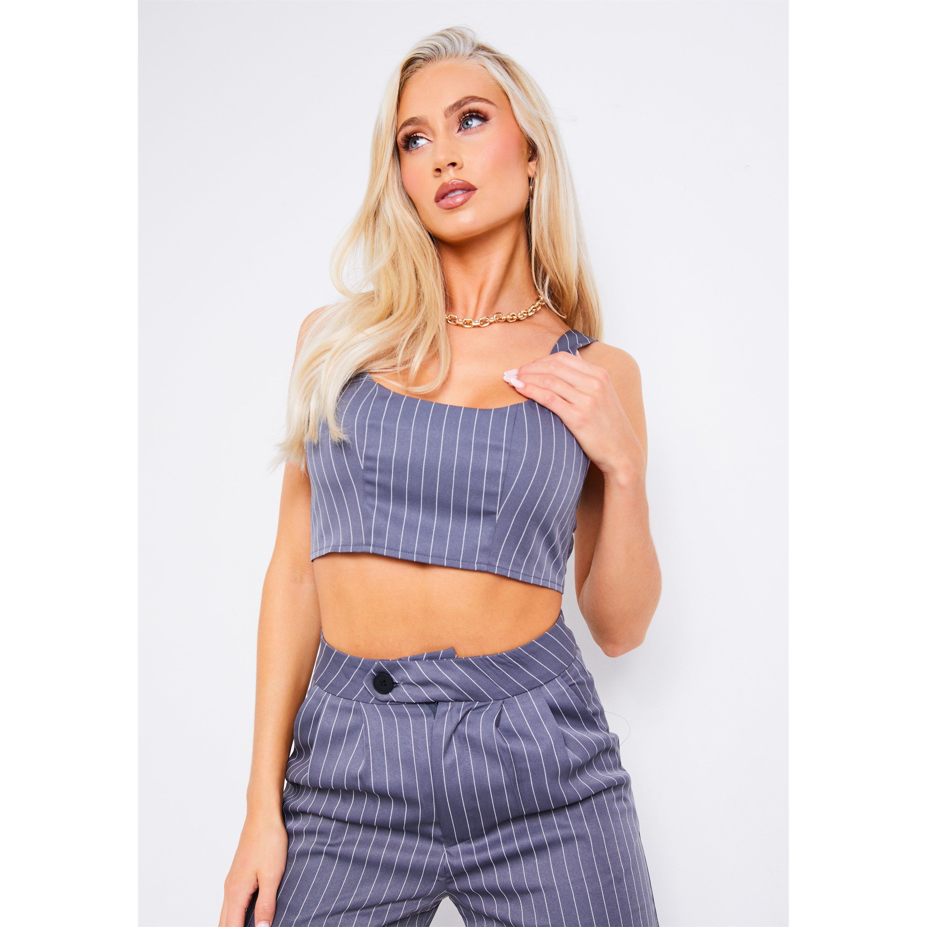 Missy Empire Women's Pinstripe Scoop Neck Tailored Pinstripe Top - Grey - 6 (2XS)