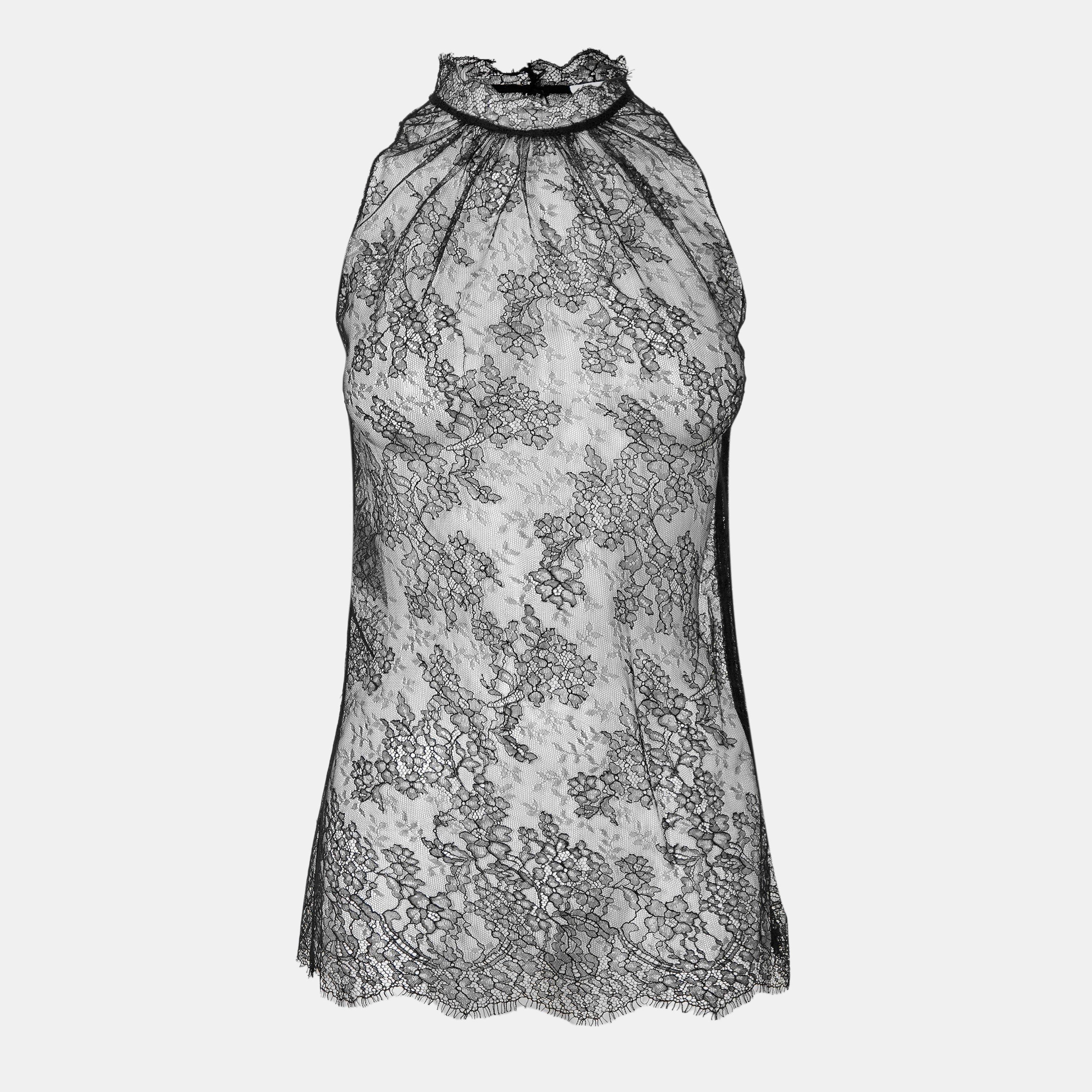 Black - Alexander McQueen - Women's Alex Flor Floral Lace Structured Tank Vest - 1