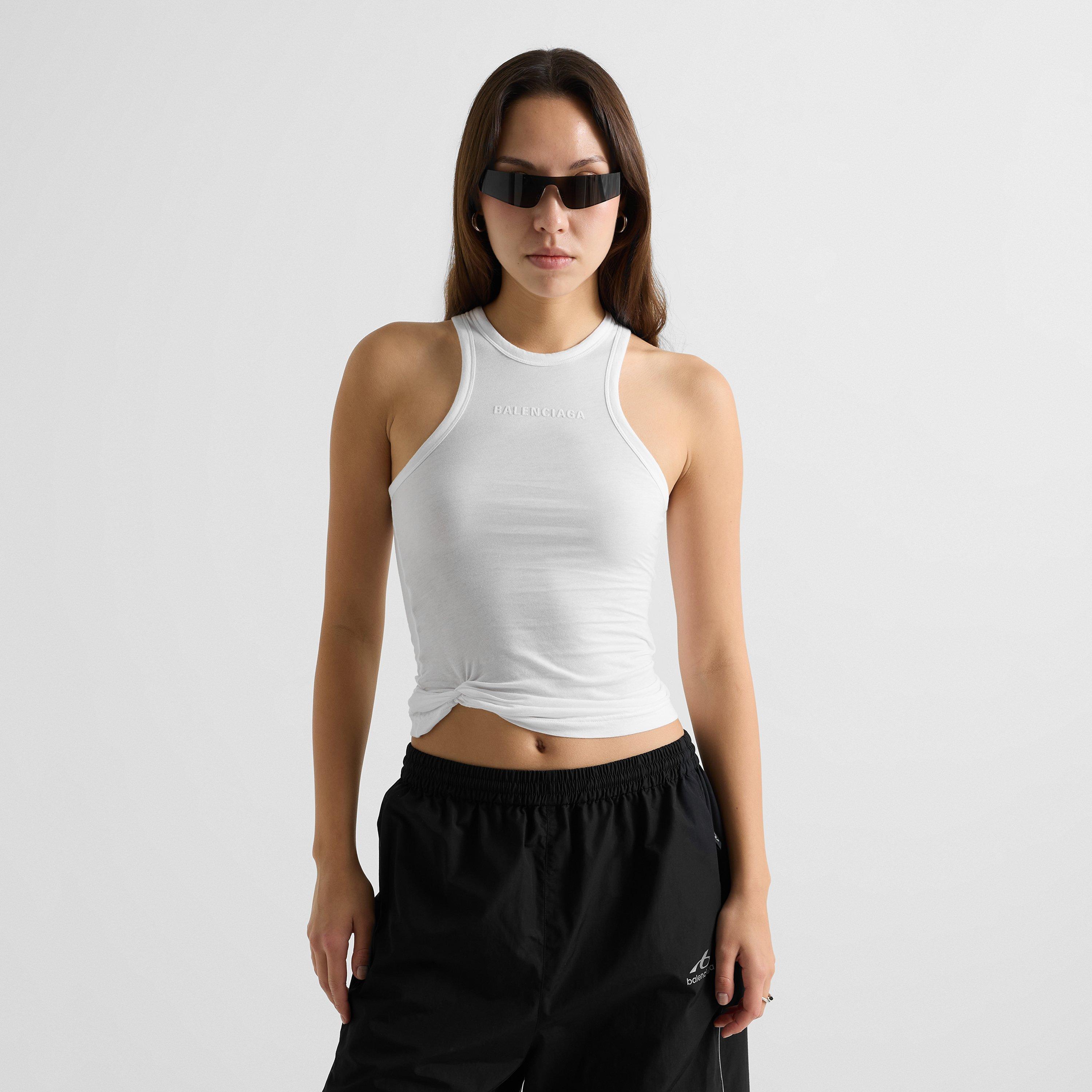 White - Balenciaga - Women's Knotted Cotton Tank Top - 3