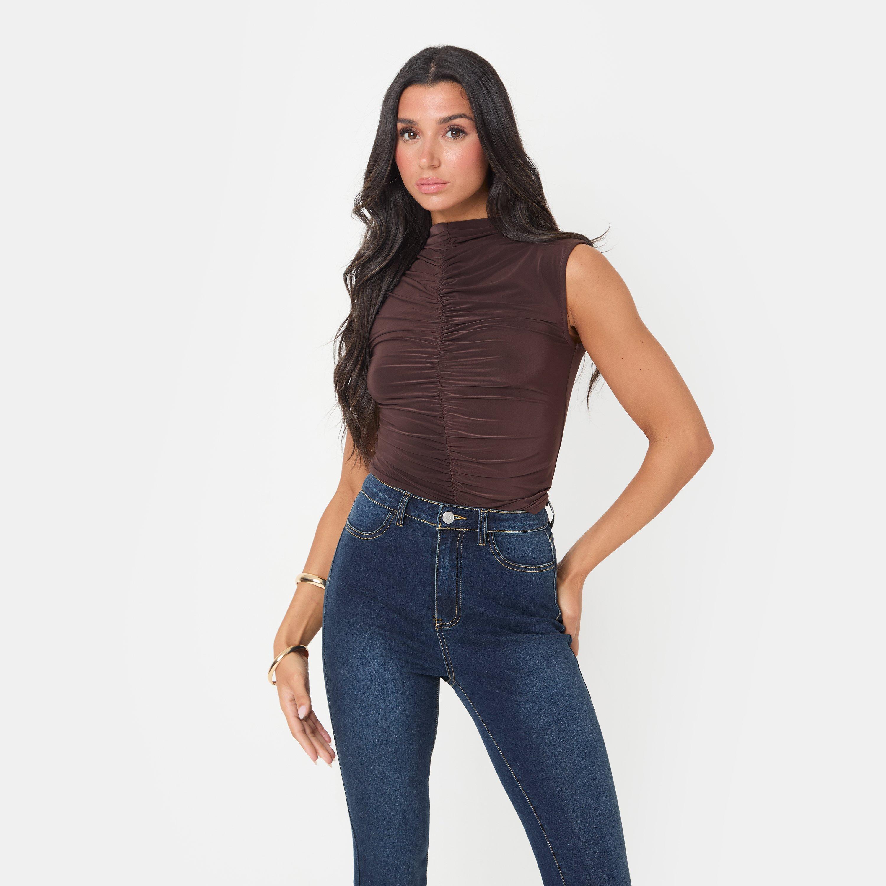 I Saw It First Women's Ruched Front Slinky Top - Chocolate - 14 (L)